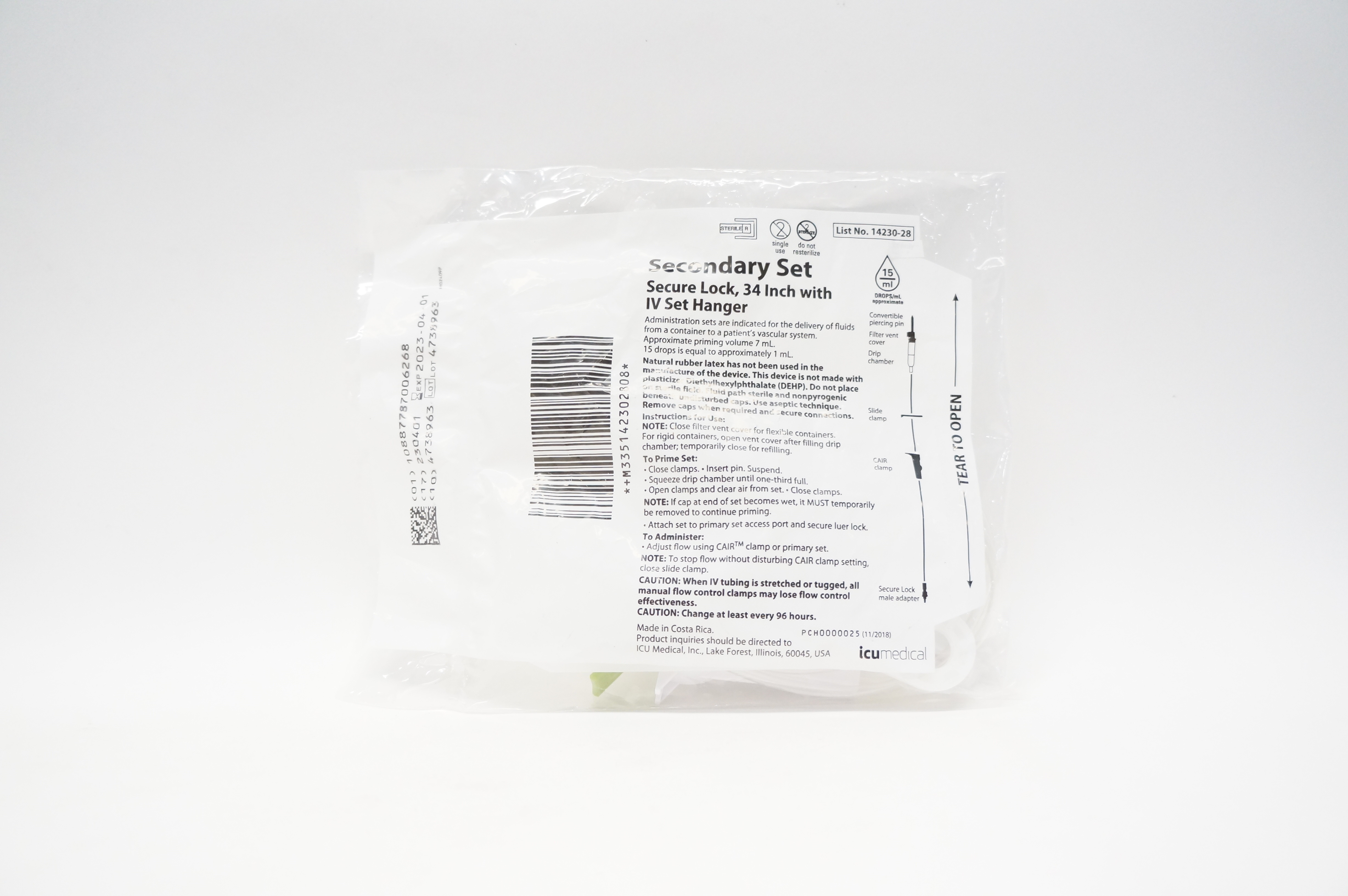 ICU Medical 14230-28 Secondary Set 34inch 15 Drops/mL