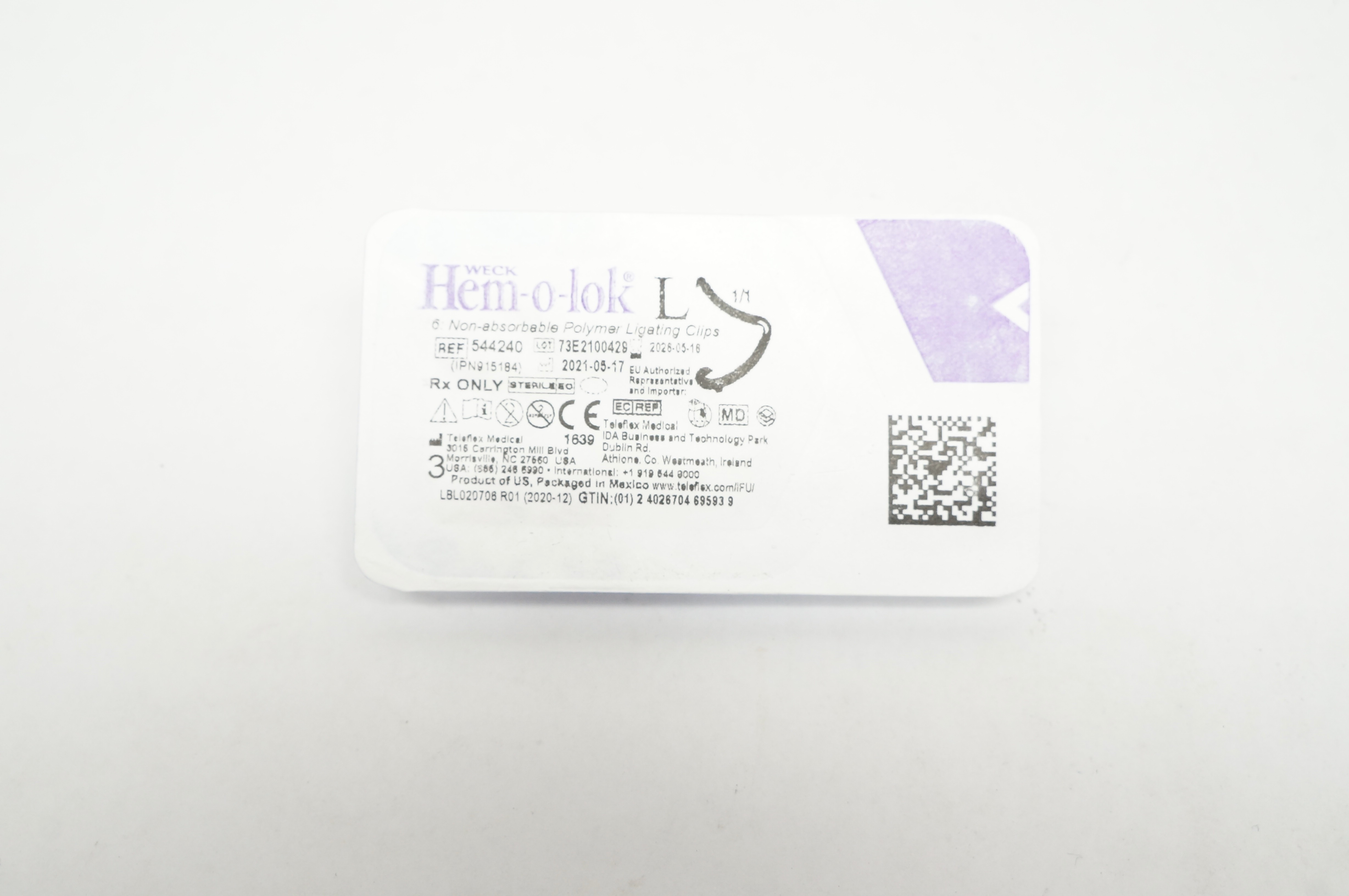 Teleflex 544240 Weck Hem-o-lok 6 Non-Absorbable Polymer Ligating Clips, Large