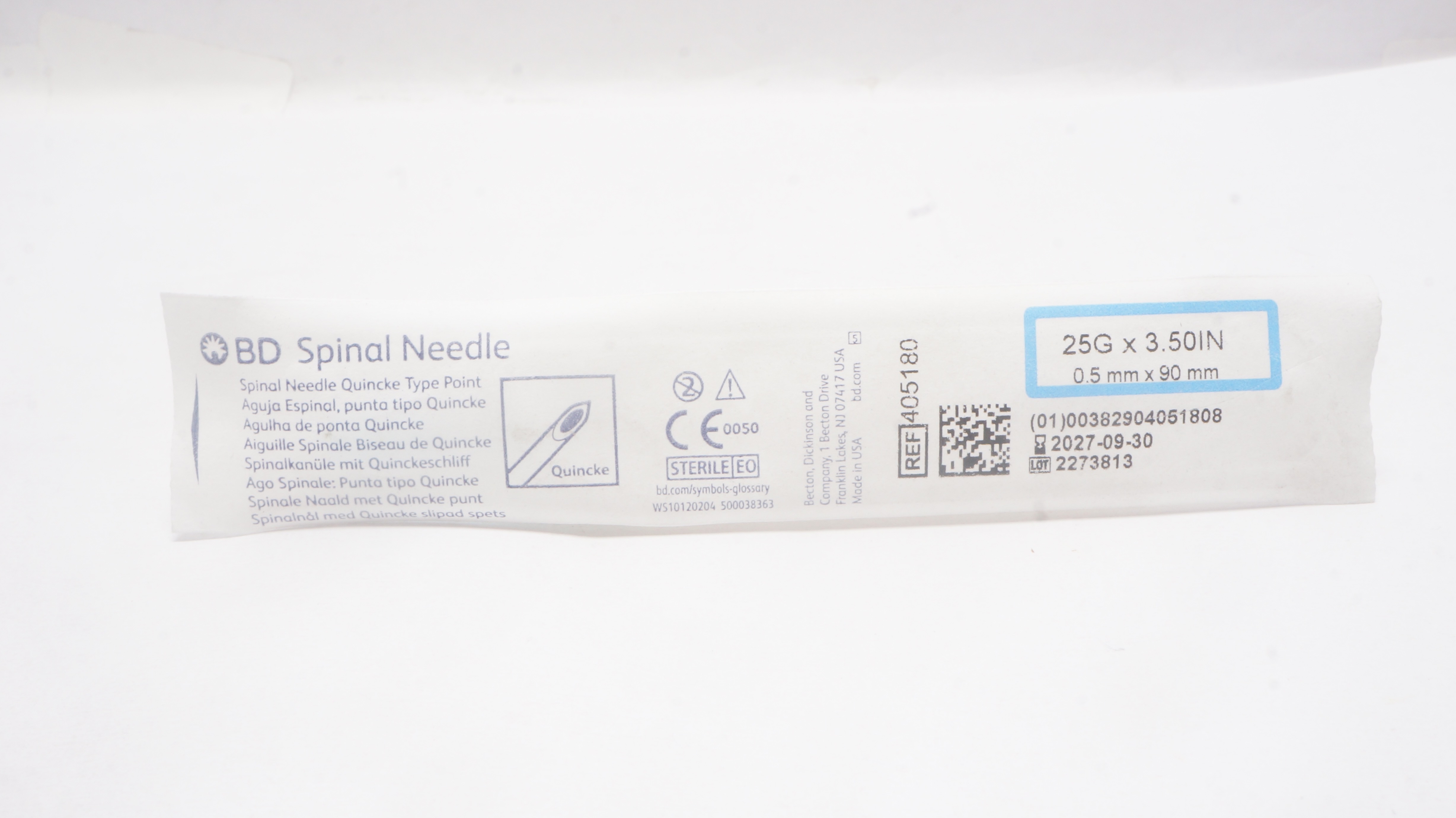 BD 405180 Spinal Ndle Quincke Type Point 25G x 3.50inch