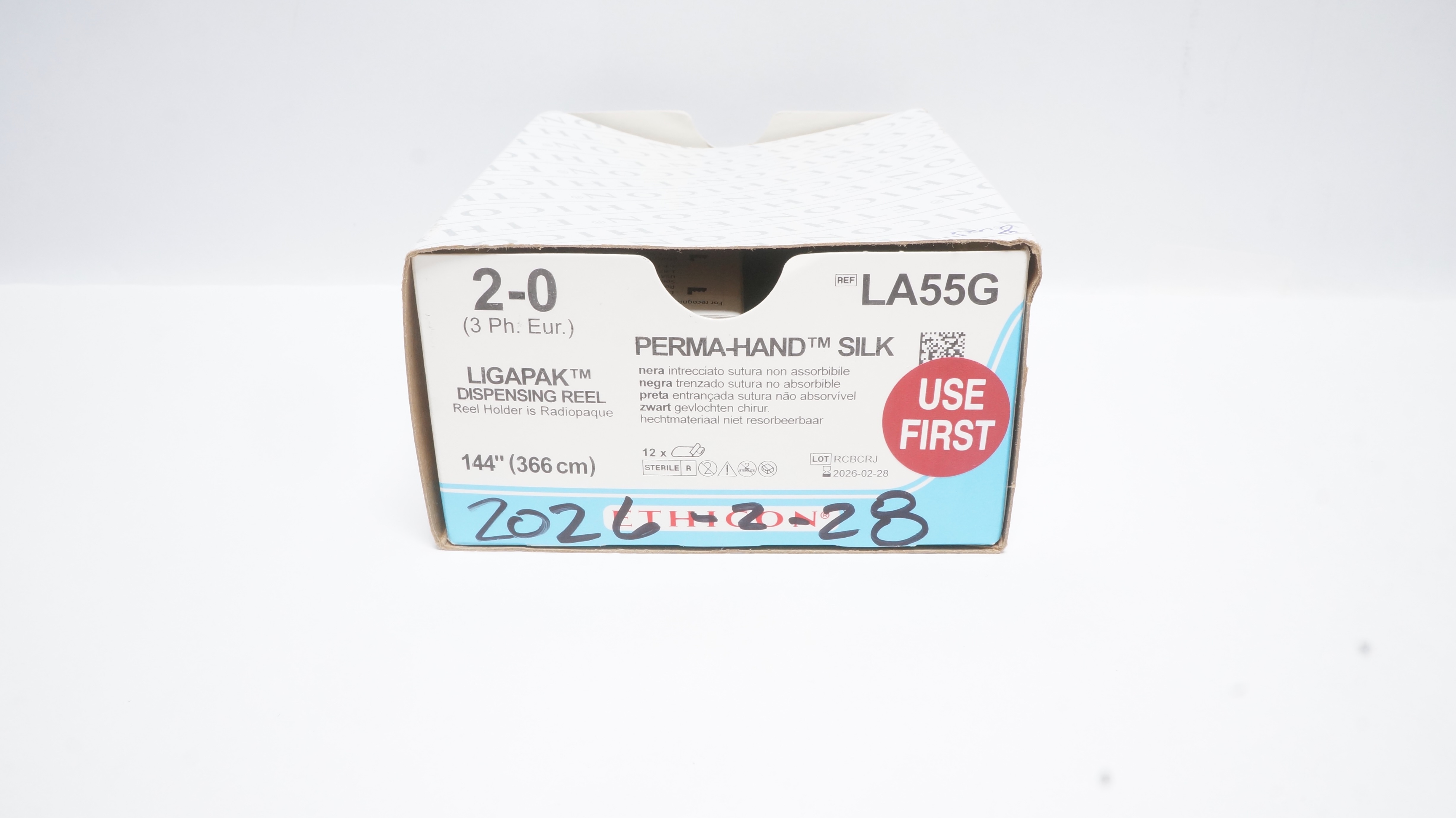 Ethicon LA55G 2-0 Perma-Hand Silk Black Braided Stre 144 inch (x) - Box of 8