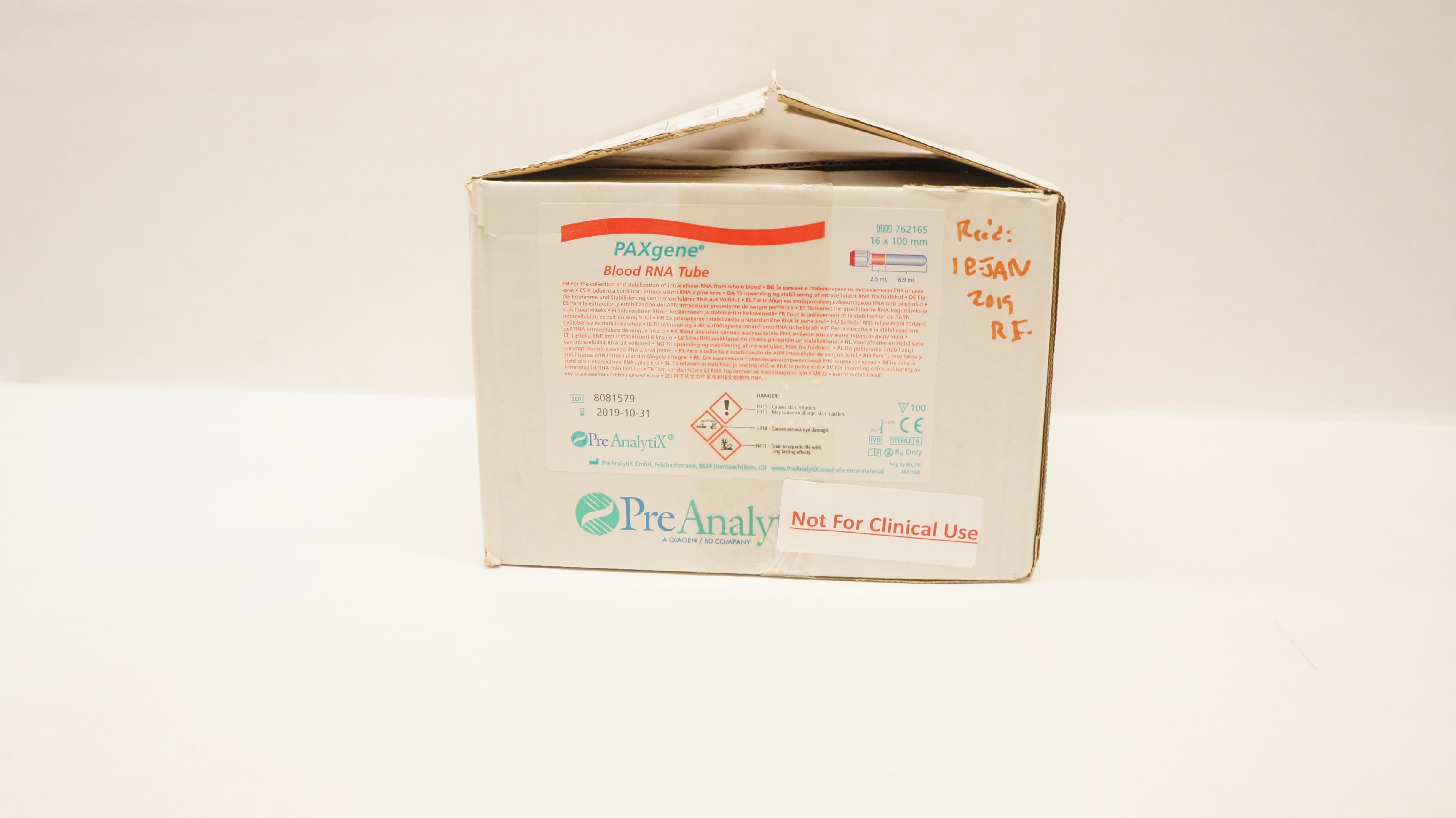 Pre Analytix 762165 PAXgene Blood RNA Tube 16 x 100cm (x) - Box of 100