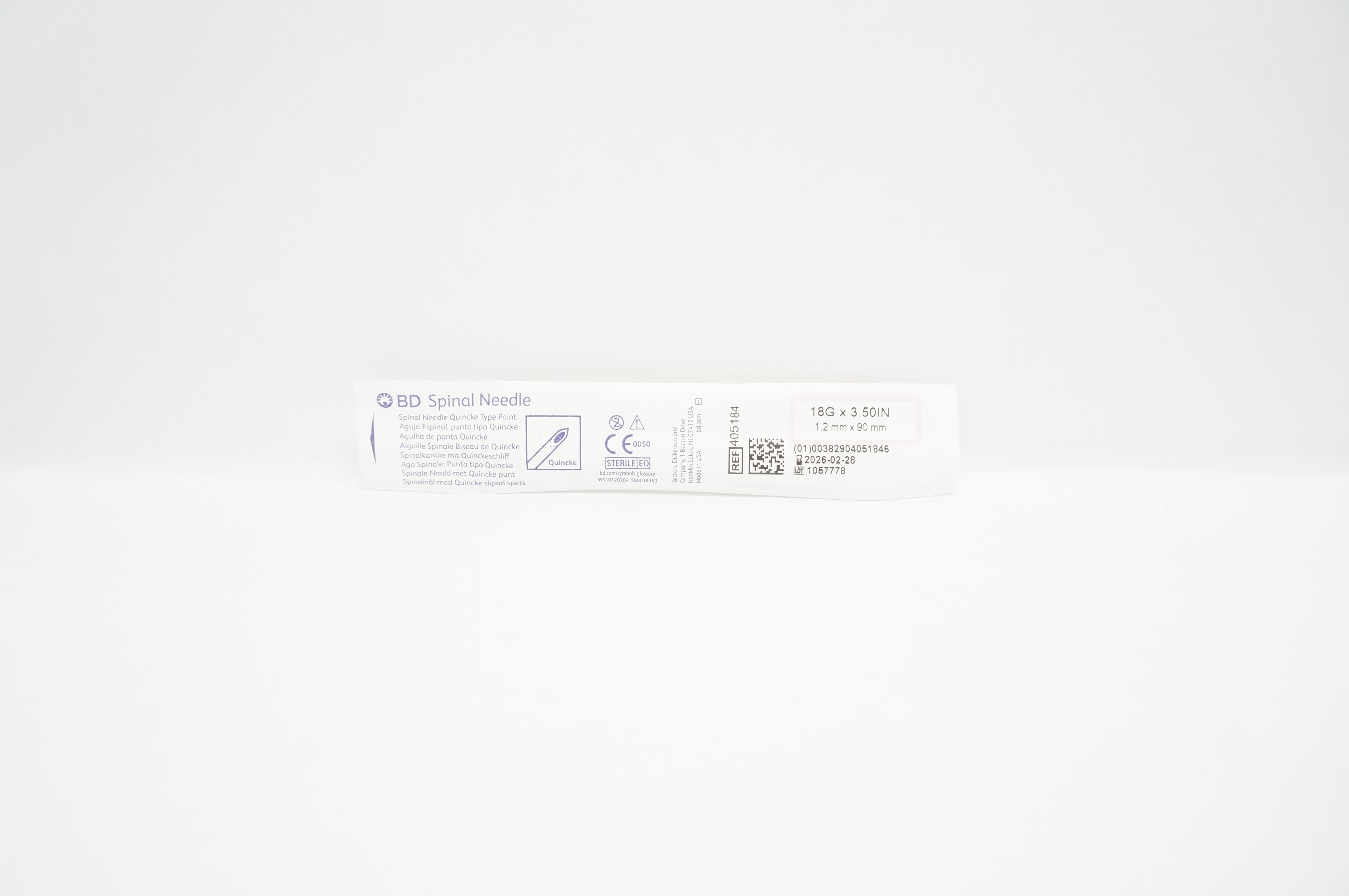 BD 405184 Spinal Ndle Quincke Type Point 18G x 3.50inch