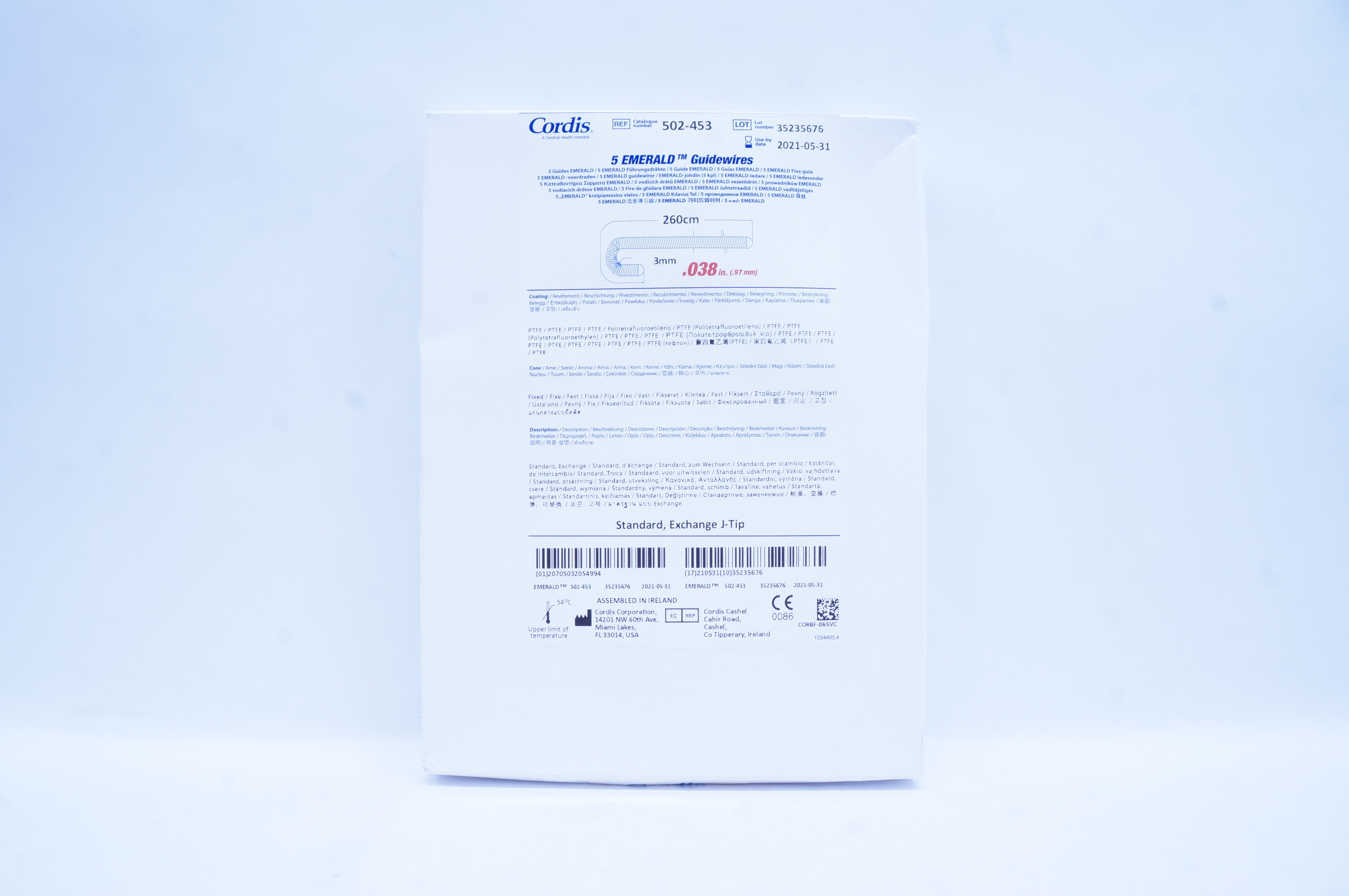 Cordis 502-453 5 Emerald Guidewire 260 cm x 3 mm x .038inch