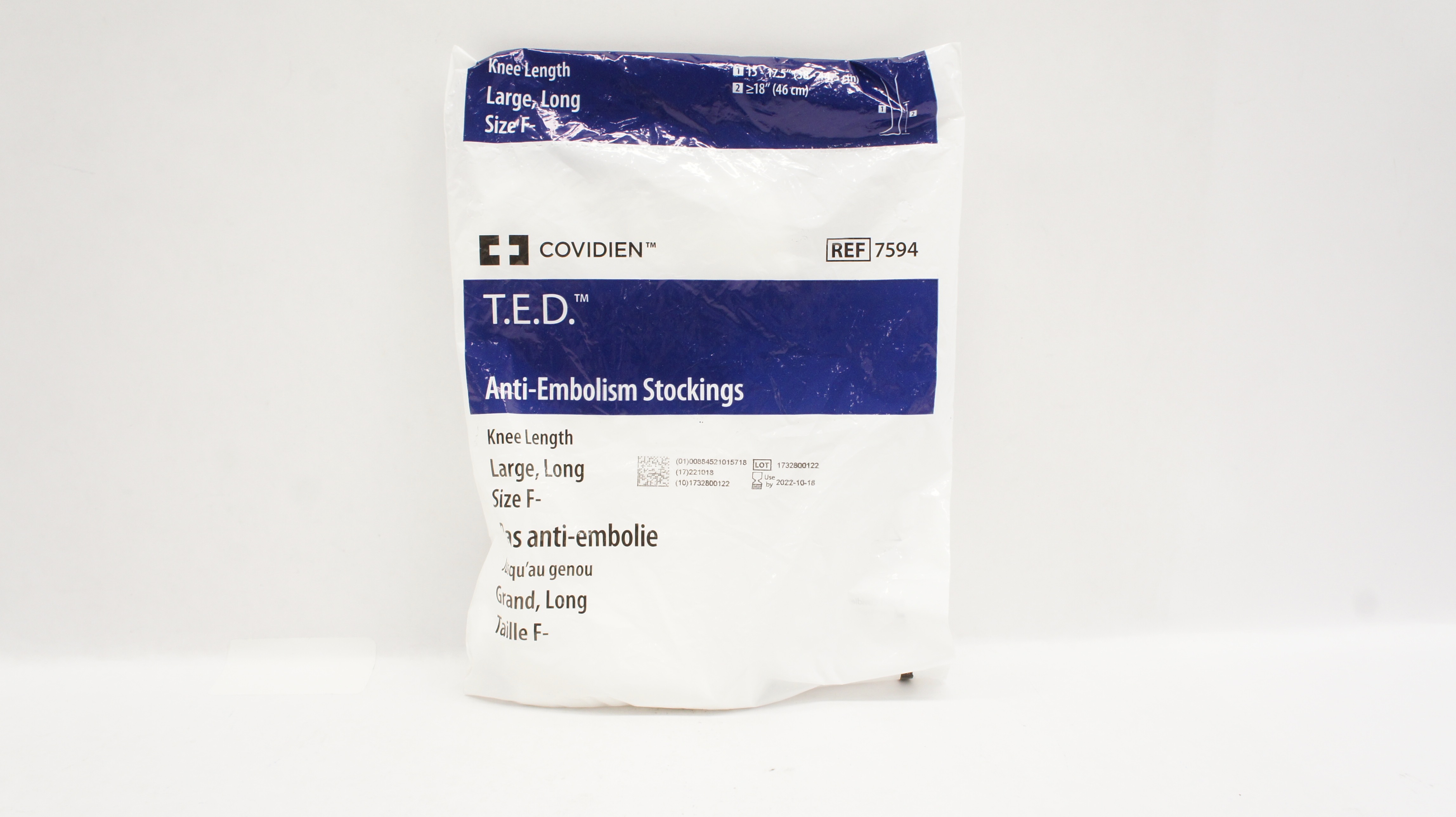 Covidien 7594 T.E.D. Anti-Embolism Stockings Knee Length Large Long Size F