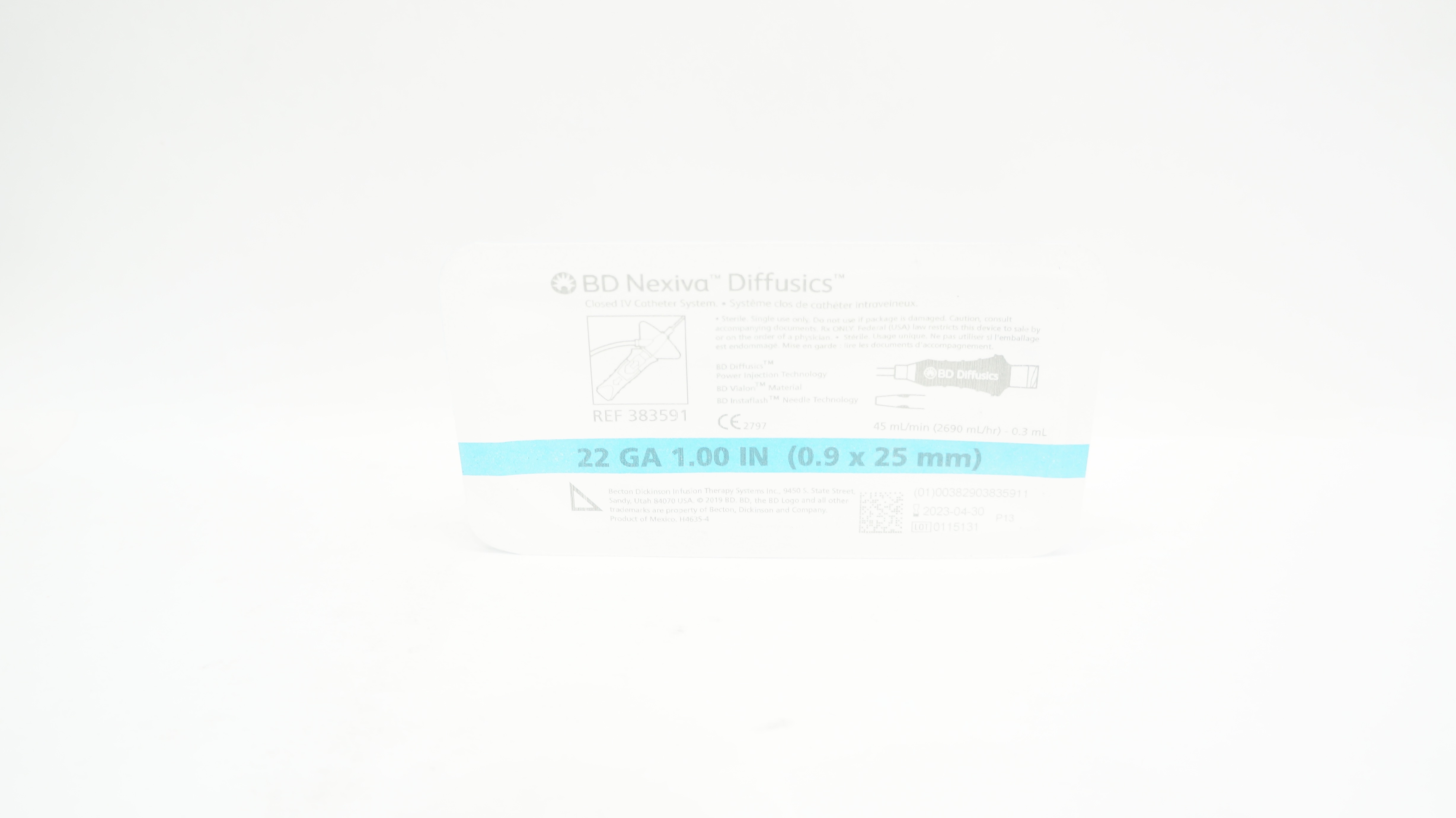 BD 383591 Nexiva Diffusics Closed IV Cath. System 22Ga x 1inch (x)