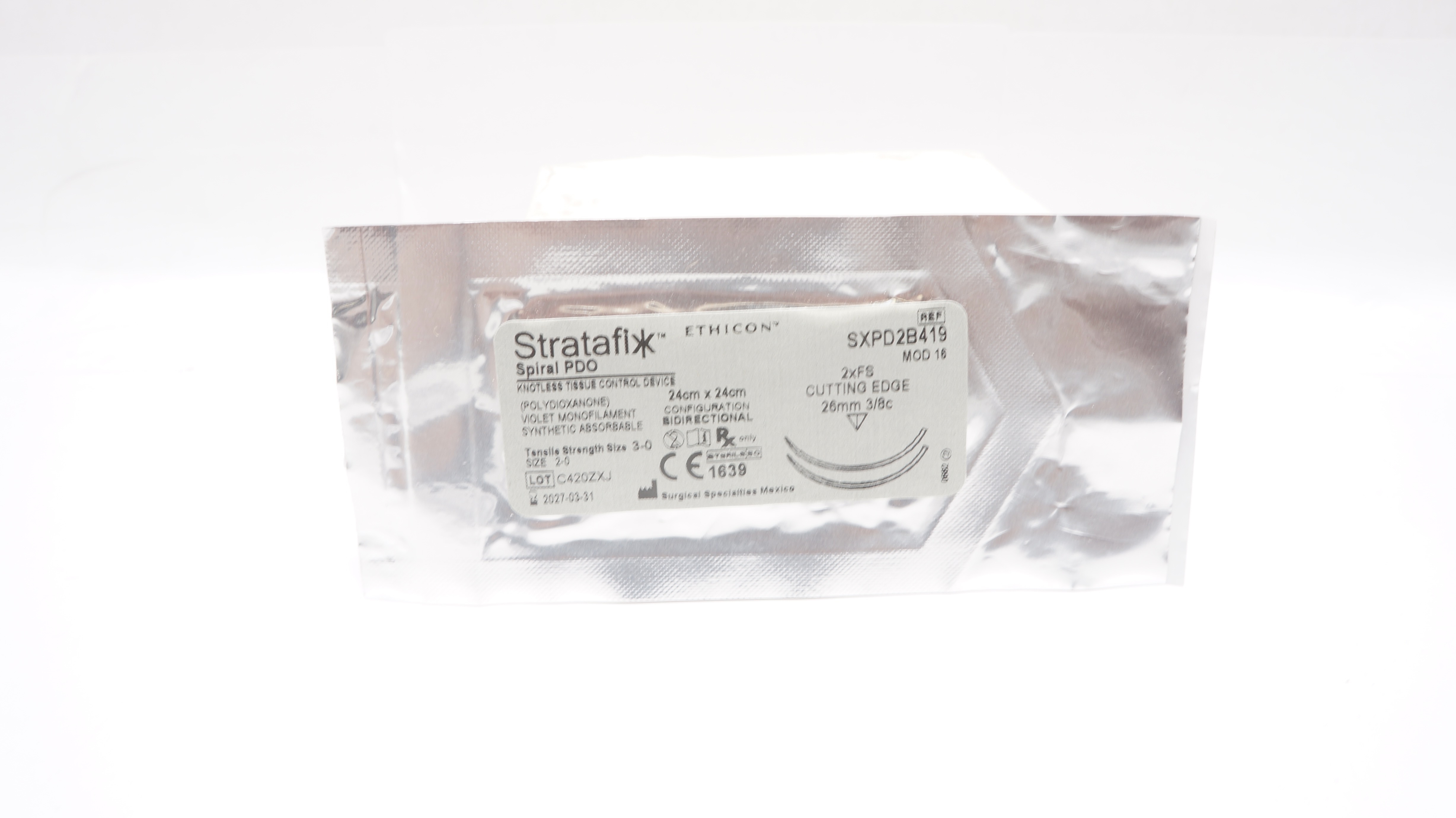 Ethicon SXPD2B419 3-0 Stratafix Spiral PDO, 2xFS, 26mm 3/8c, 24cm x 24cm