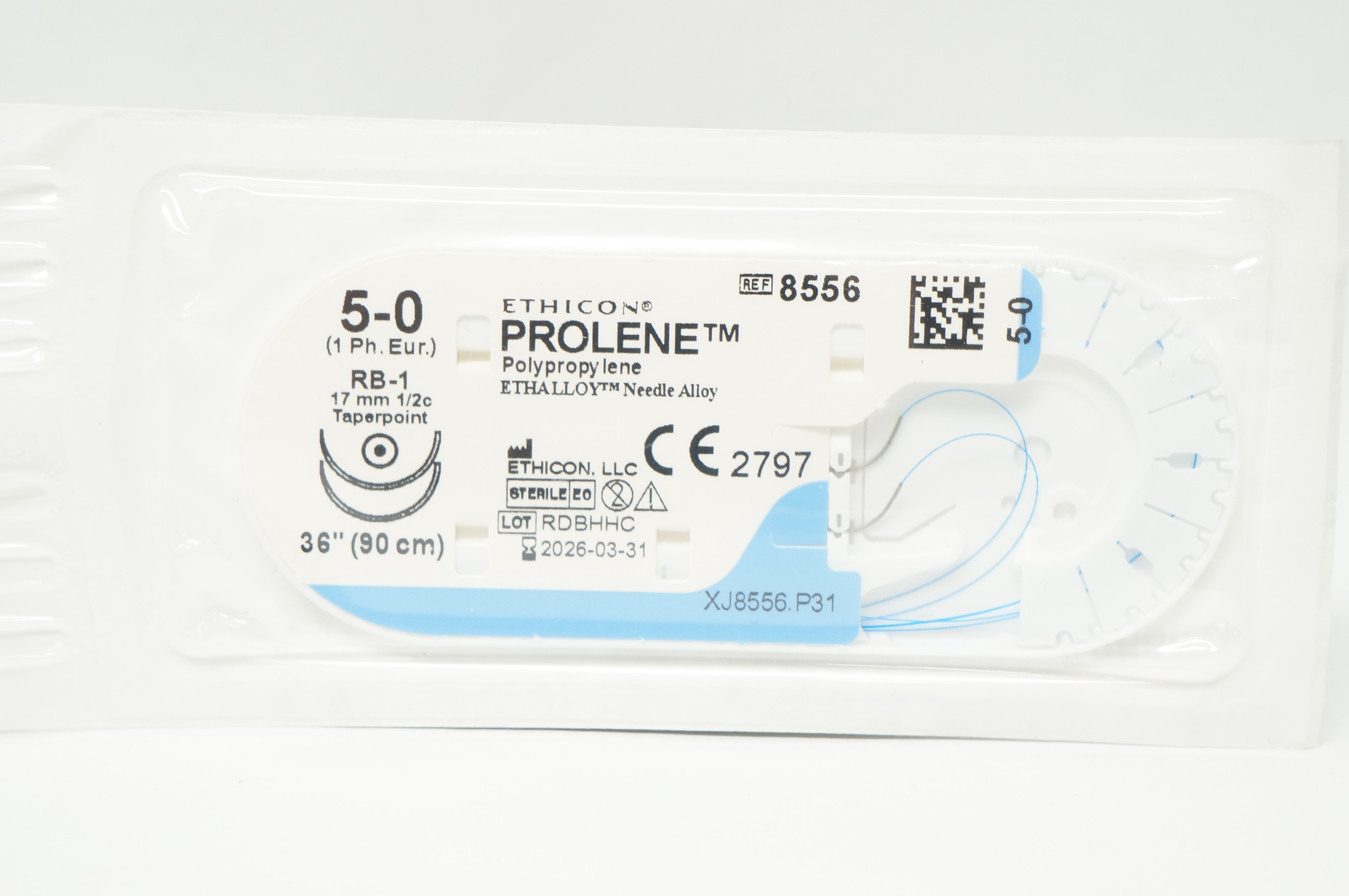 Ethicon 8556 5-0 PROLENE Stre RB-1 17mm 1/2c Taper 36 inch