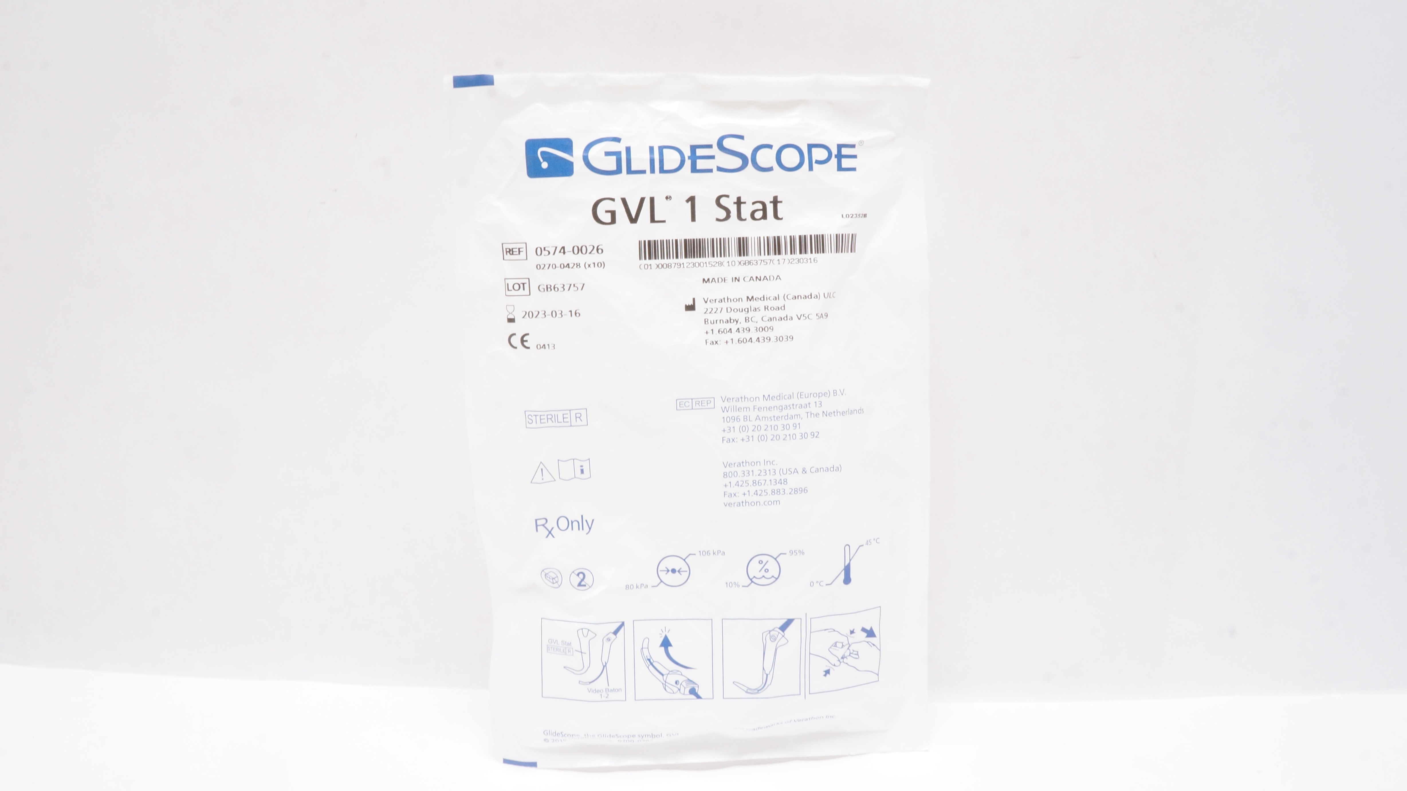 Verathon 0574-0026 GlideScope GVL 1 Stat Video Laryngoscope (x)