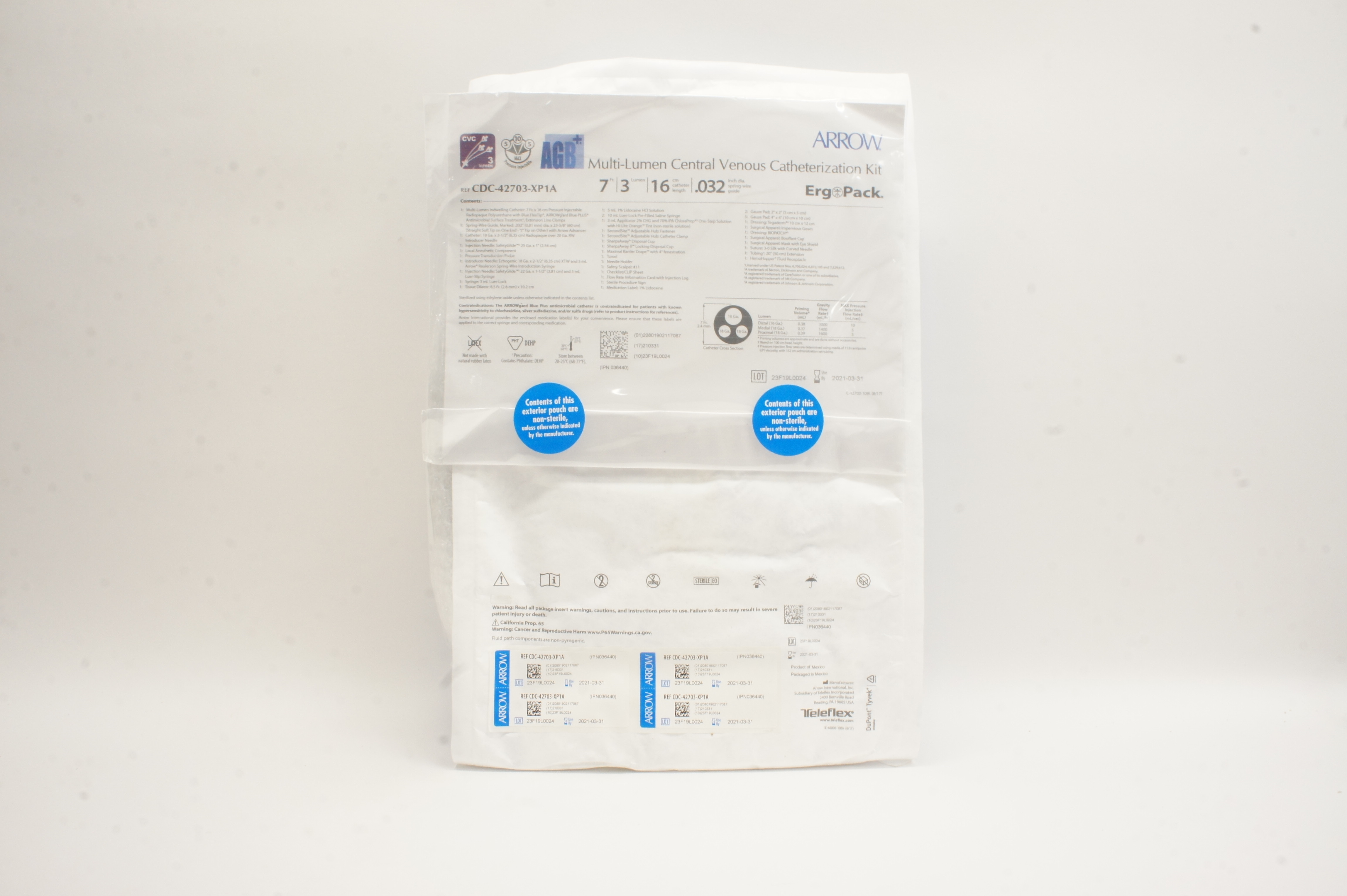 Arrow CDC-42703-XP1A Multi-Lumen CVC Kit 3 Lumen 7Fr. x 16cm x .032inch (x)