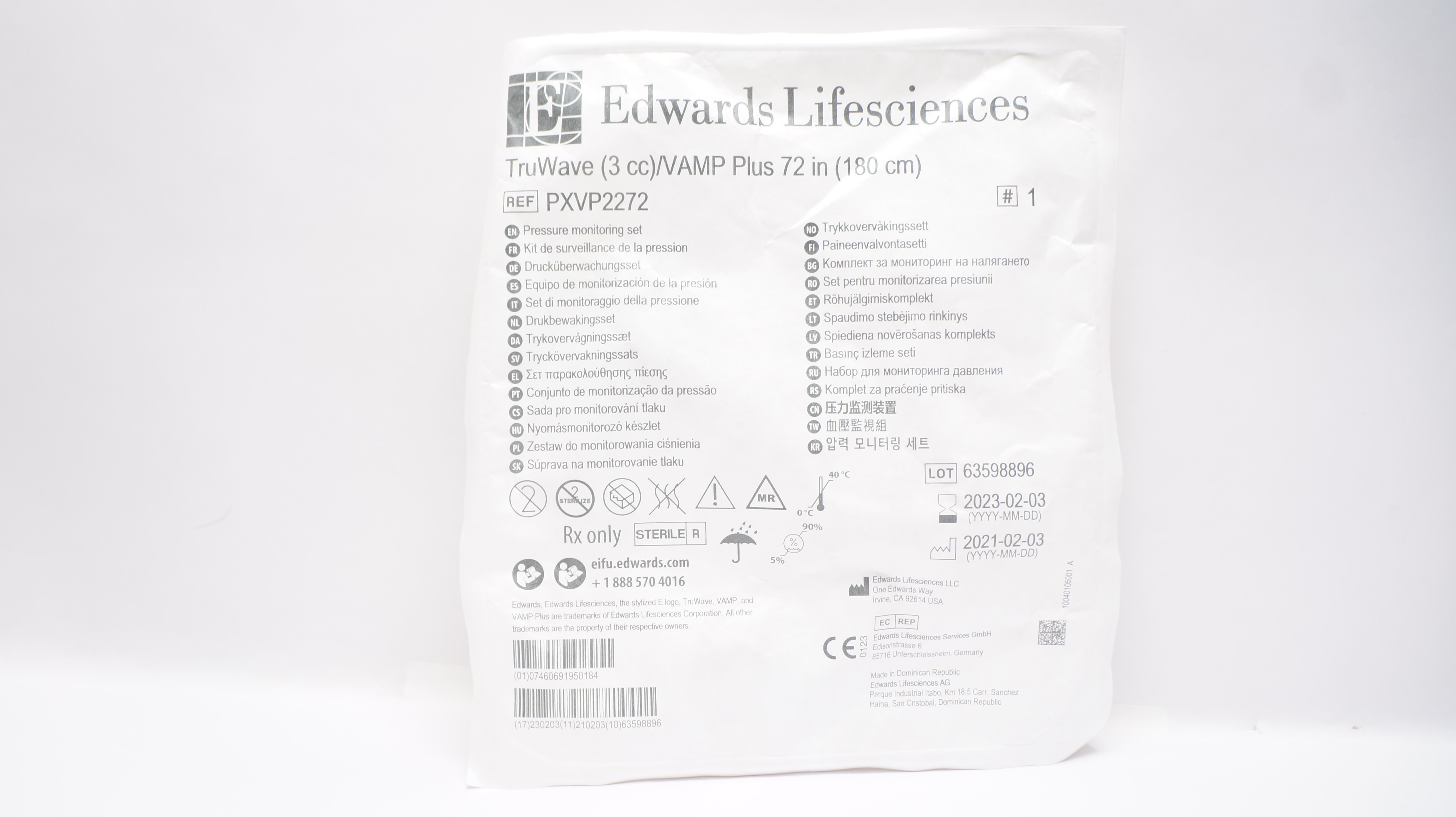 Edwards Lifesciences PXVP2272 Pressure Monitoring Set 3cc/ VAMP Plus 72inch (x)