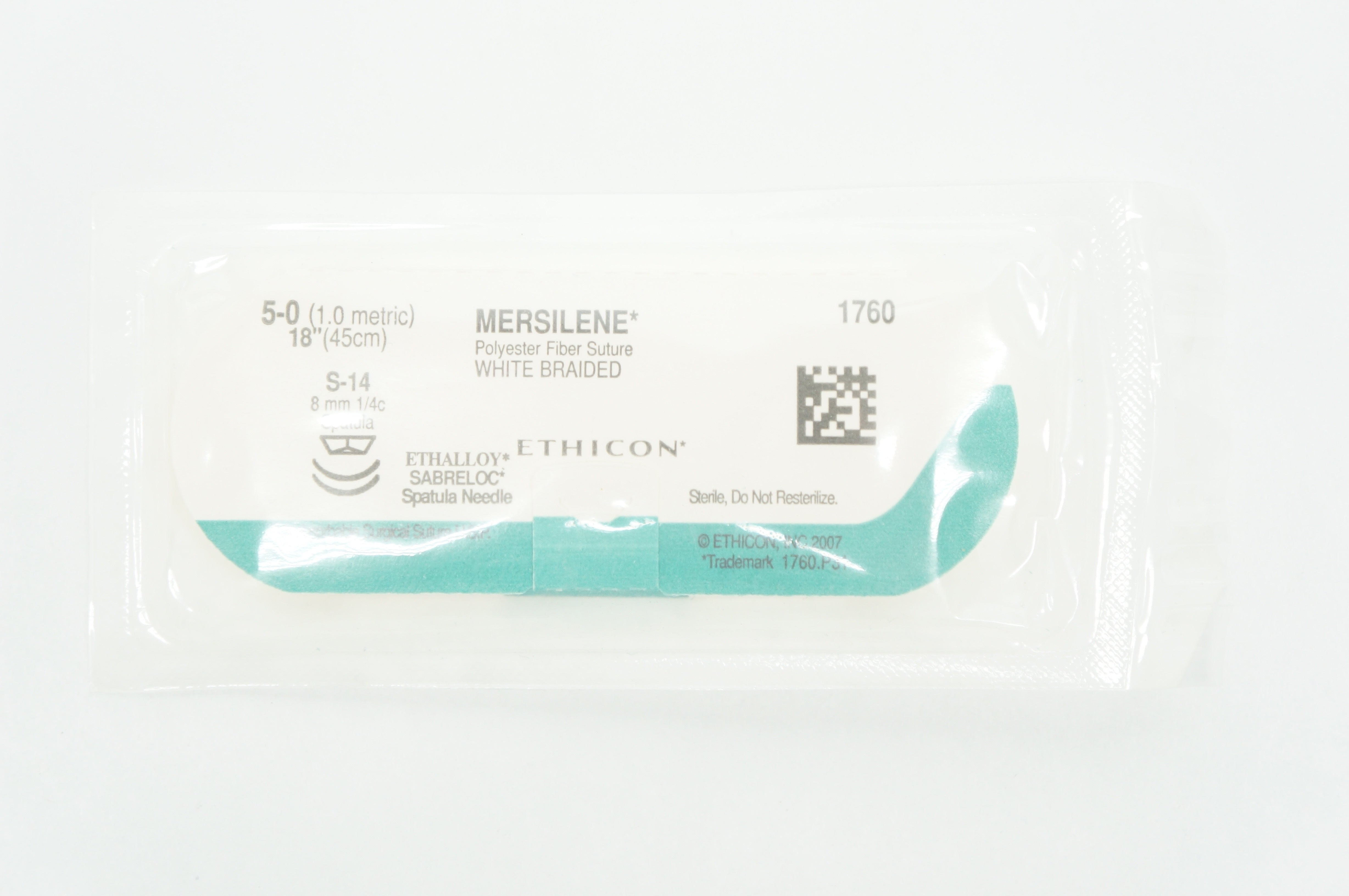 Ethicon 1760 5-0 Polyester Fiber Stre. White Braided 18inch S-14 Spatula 8mm 1/4c