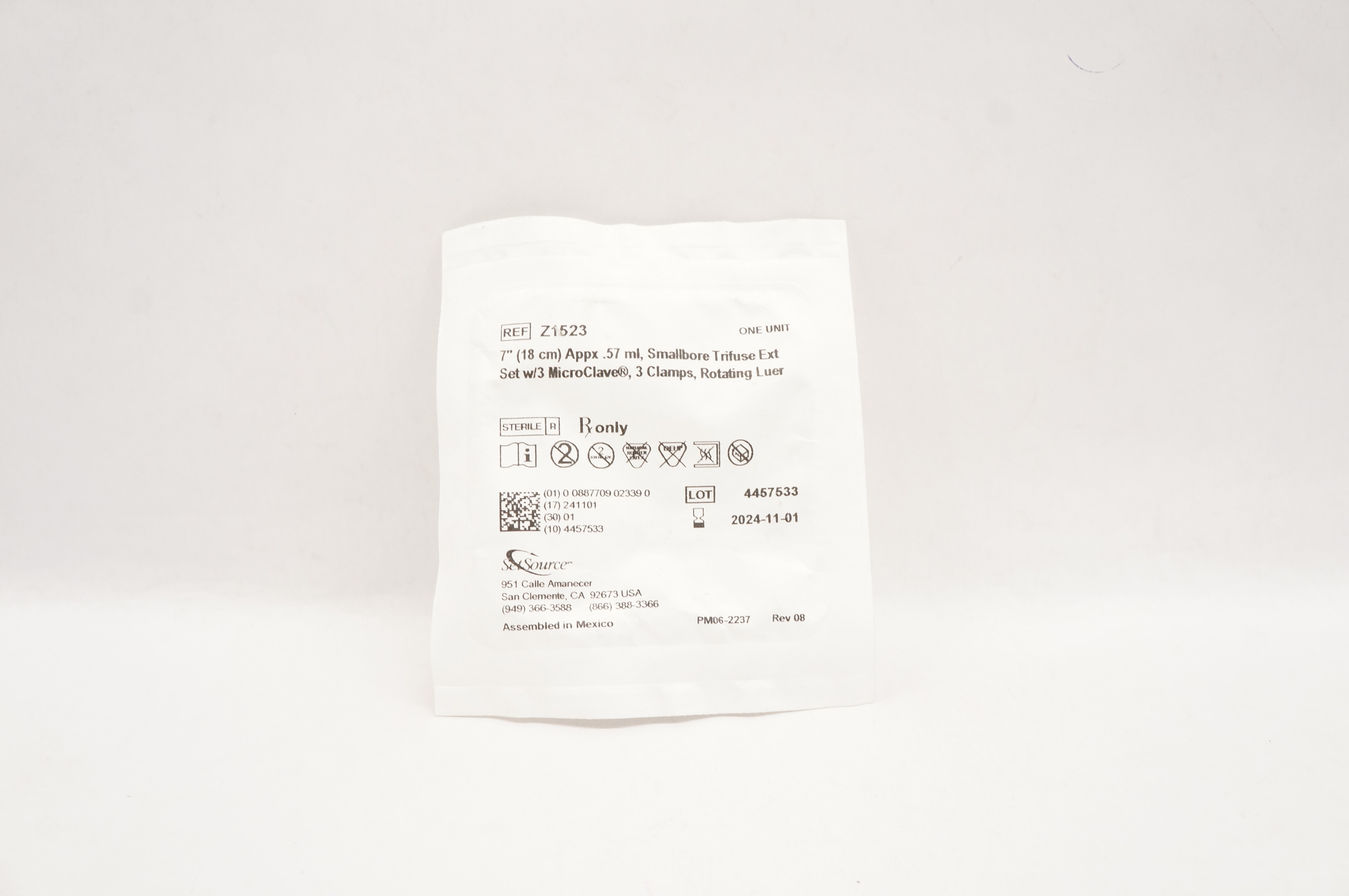 SetSource Z1523 MicroClave Smallbore Trifuse Extension Set 57ml x 7inch