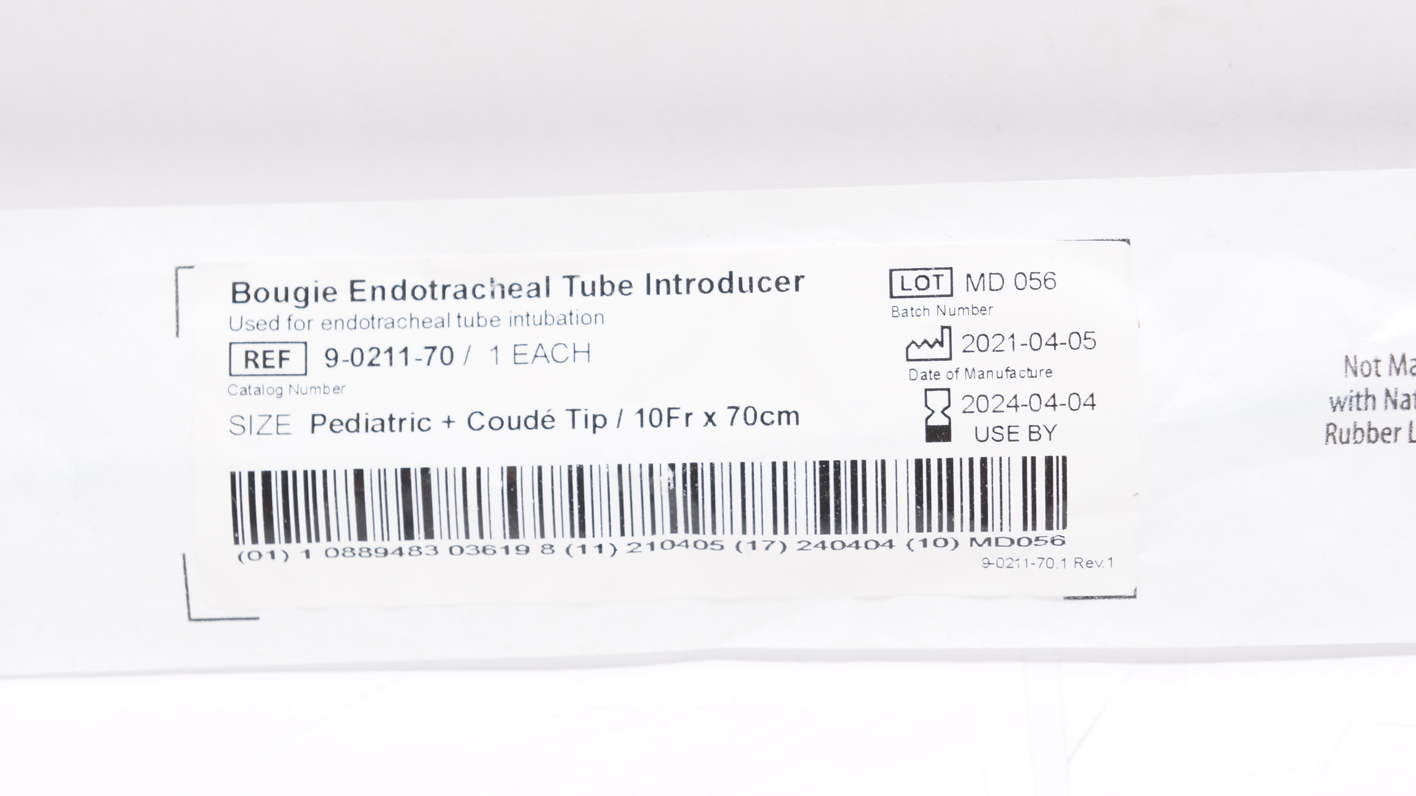 SunMed 9-0211-70 Bougie Endotracheal Tube Introducer Pediatric 10Fr x 70cm