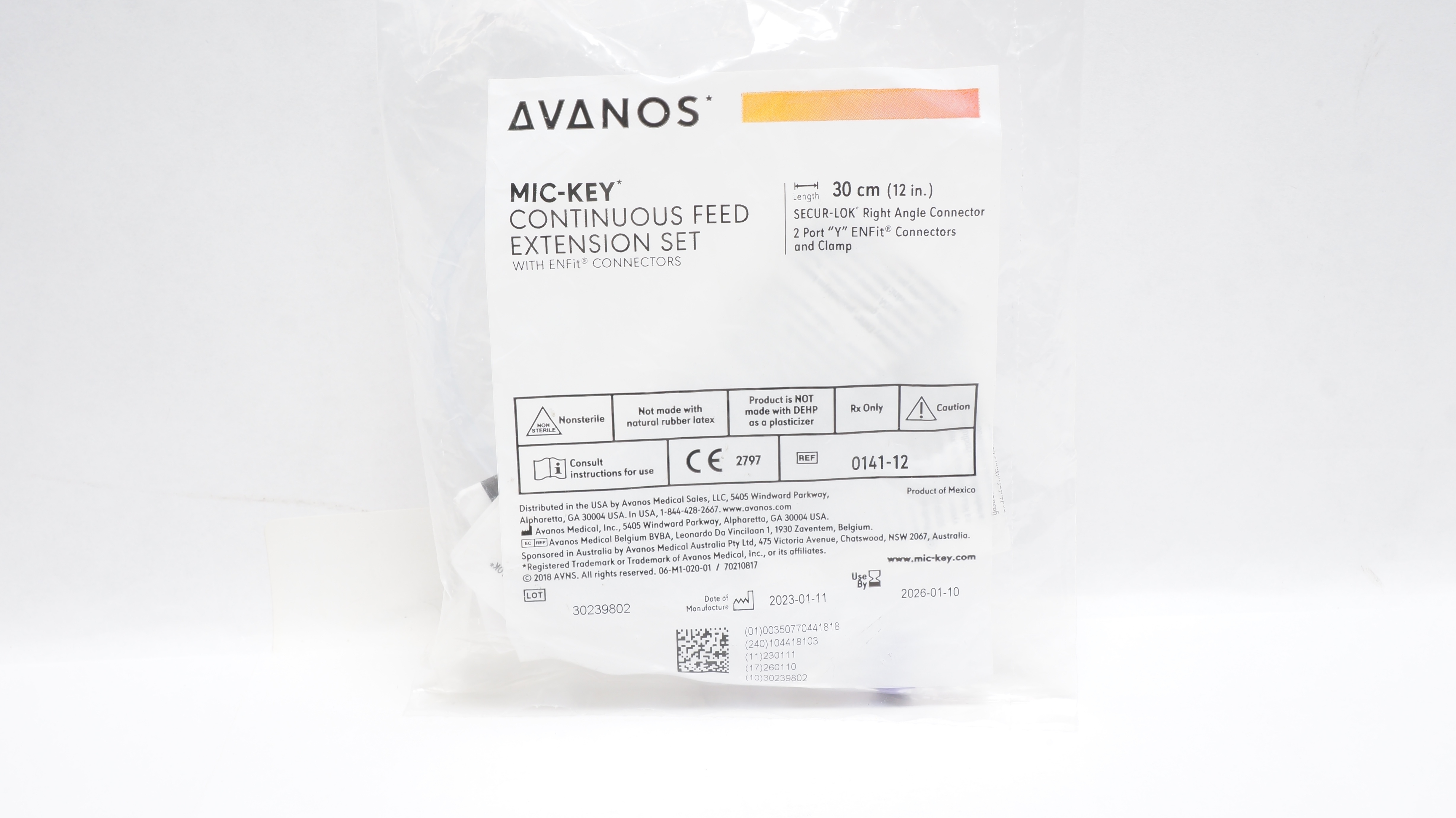 Avanos 0141-12 Mic-Key Continuous Feed Extension Set, 12nch