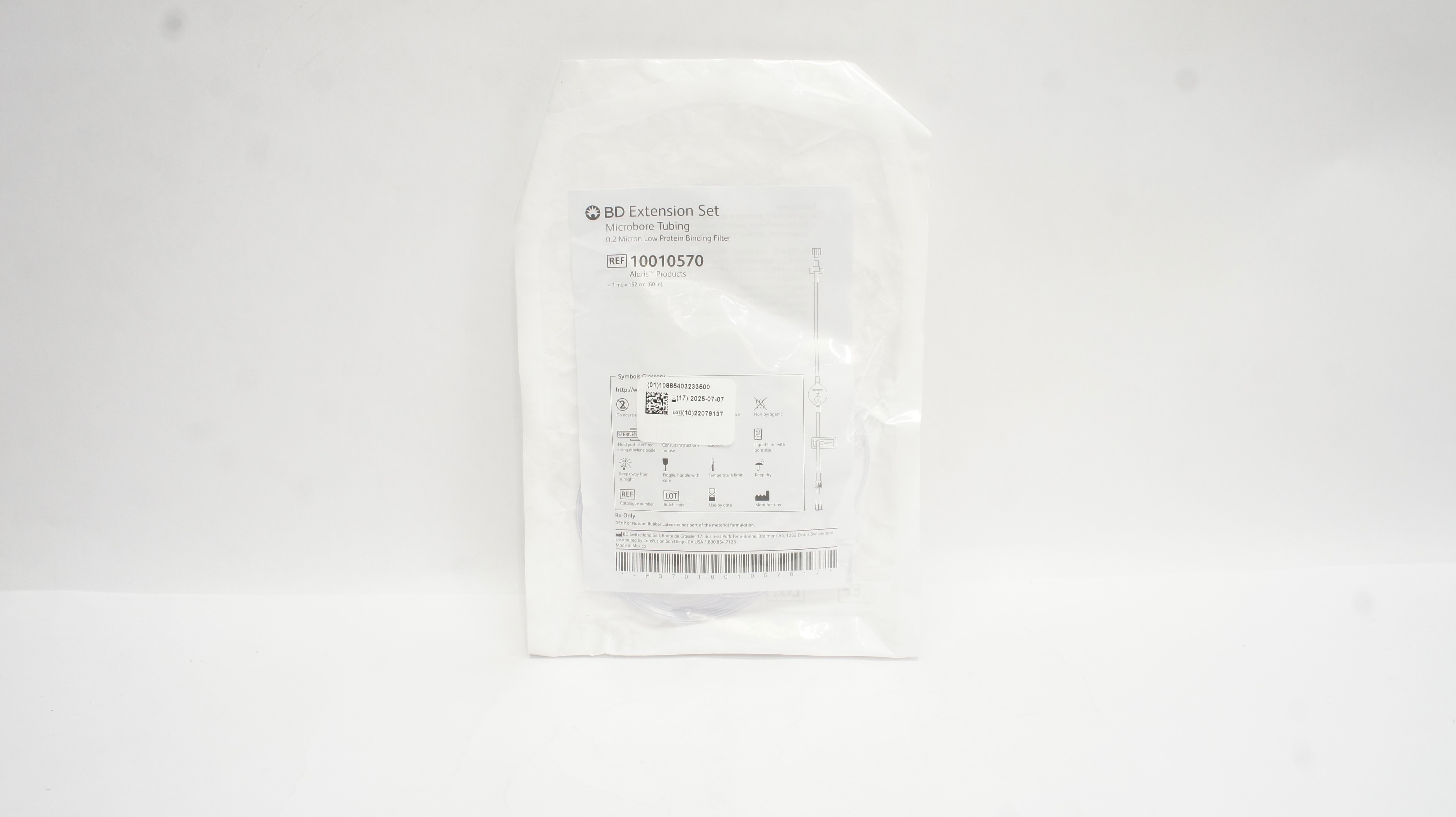 BD 10010570 Alaris Extension Set 0.2 Micron Binding Filter 1ml x 60inch