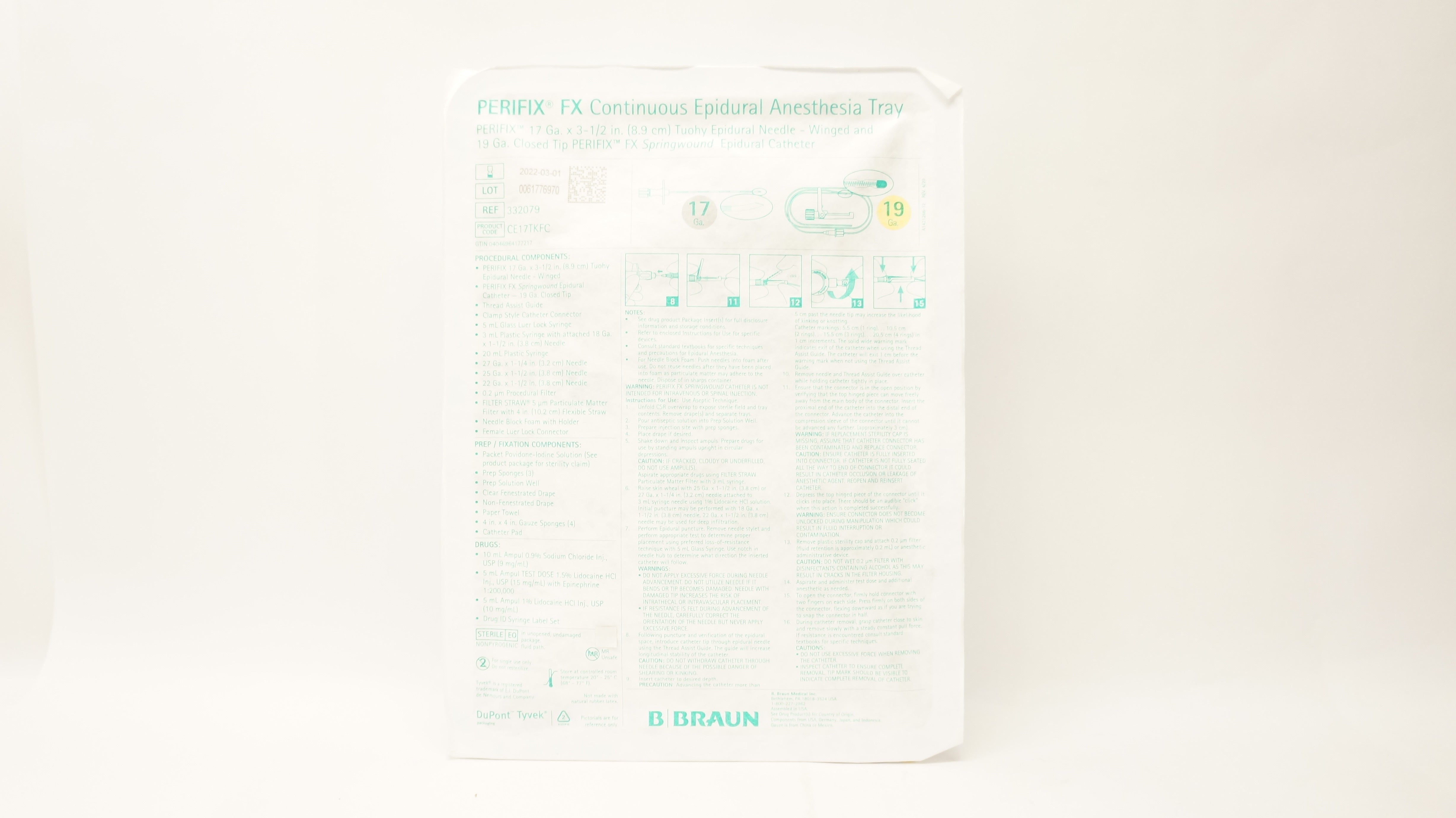 B.Braun 332079 Perifix FX Continuous Epidural Anesthesia Tray 17Ga x 3-1/2in