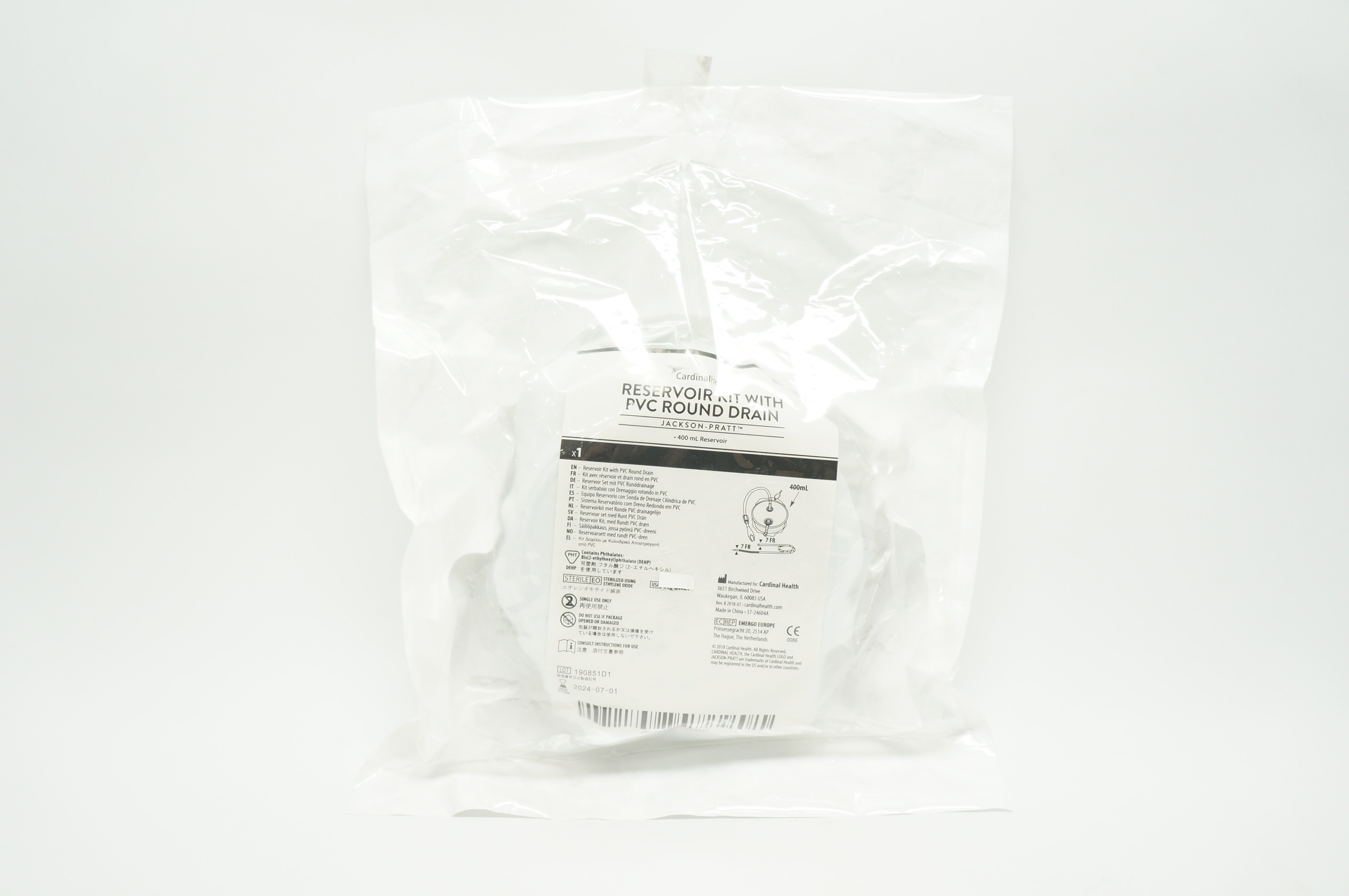 Cardinal Health SU130-401D Jackson-Pratt Reservoir Kit With PVC Round Drain 400ml