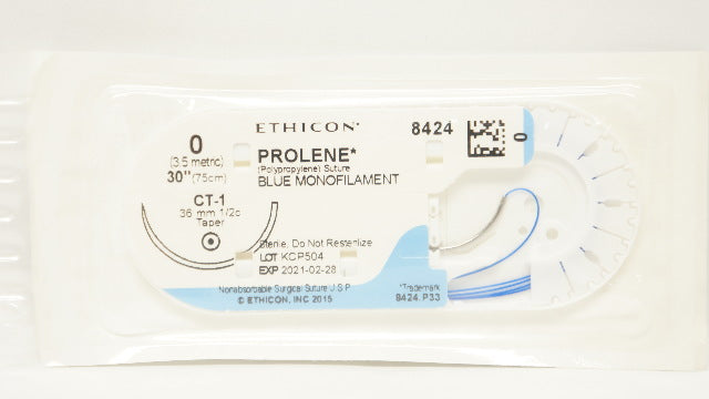 Ethicon 8424 0 PROLENE Polypropylene Stre CT-1, 36mm 1/2c Taper, 30inch (x)