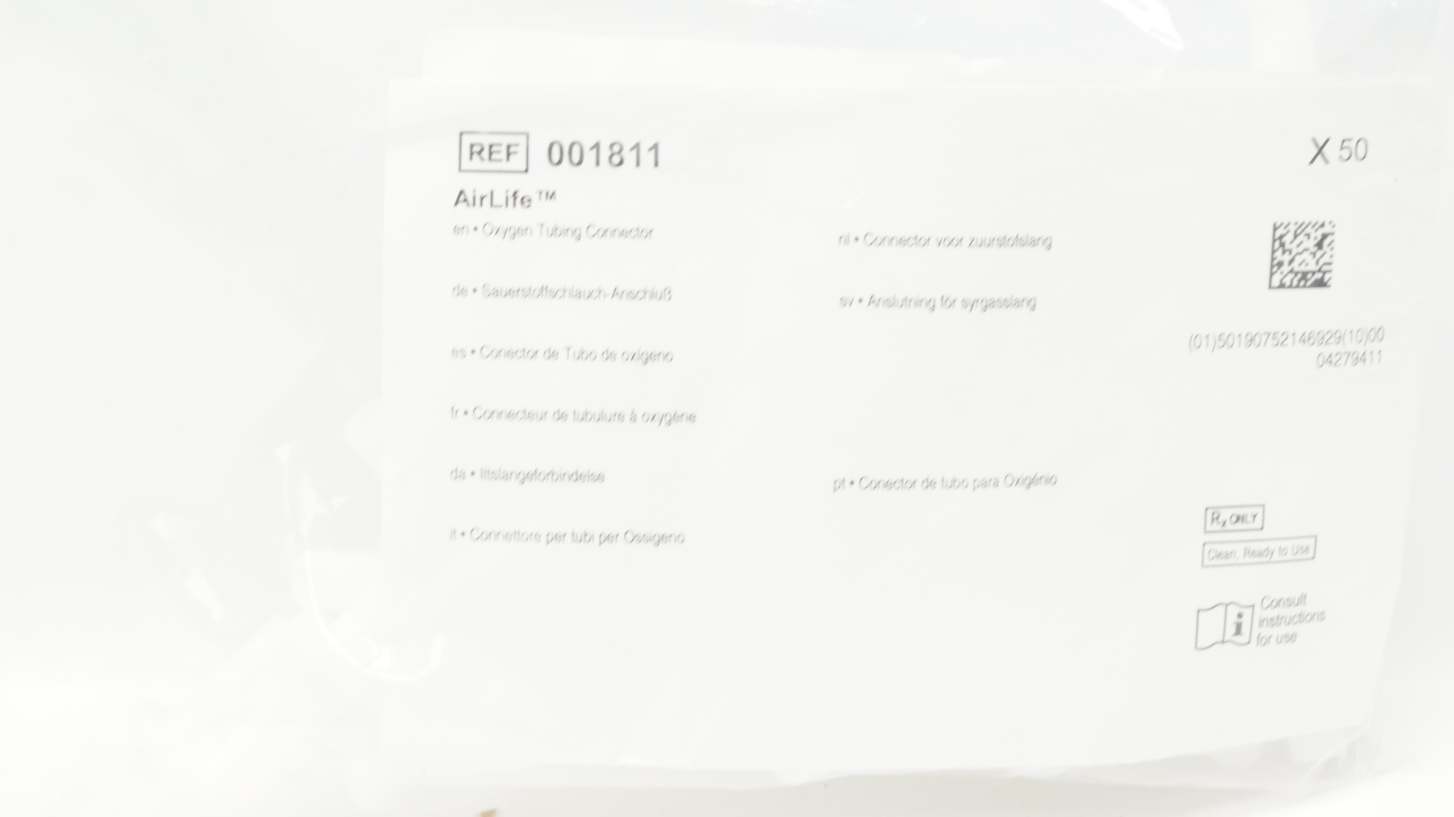 Vyaire 001811 AirLife  Oxygebn Tubing Connector - Pack of 50