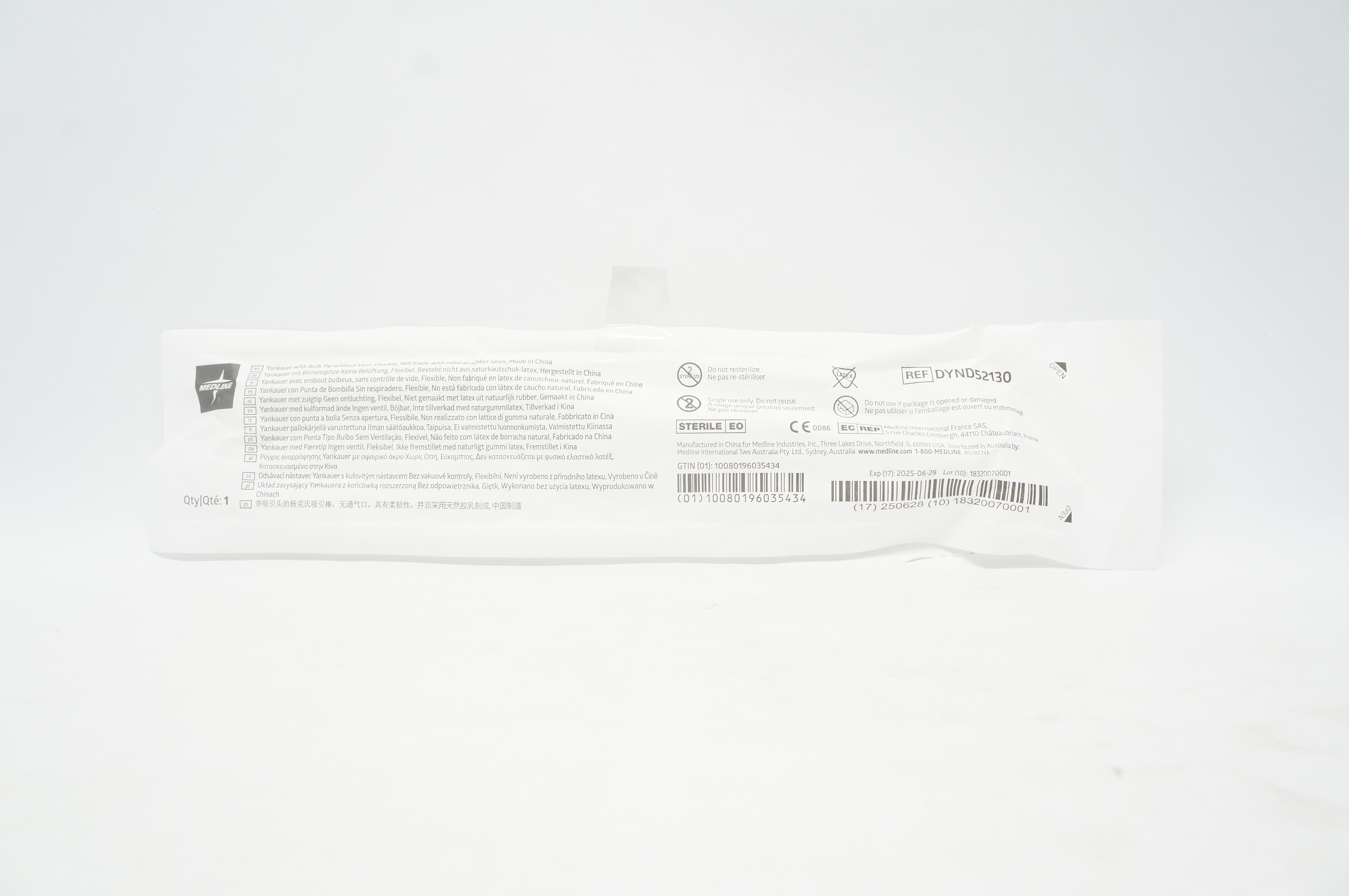 Medline DYND52130 Yankauer With Bulb Tip Without Vent Flexible