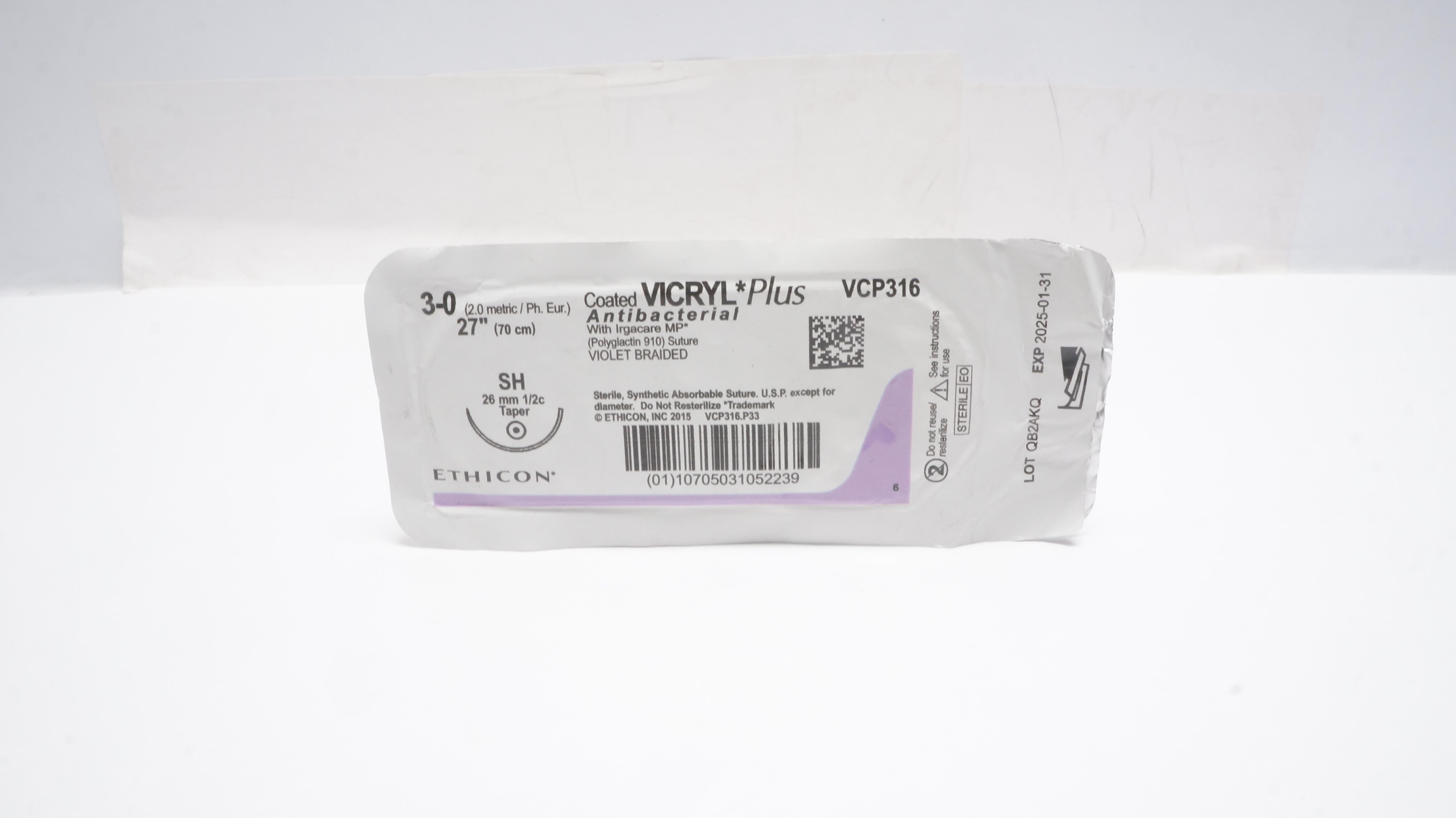 Ethicon VCP316 3-0 VICRYL Plus SH 26mm 1/2c Taper 27inch (x)