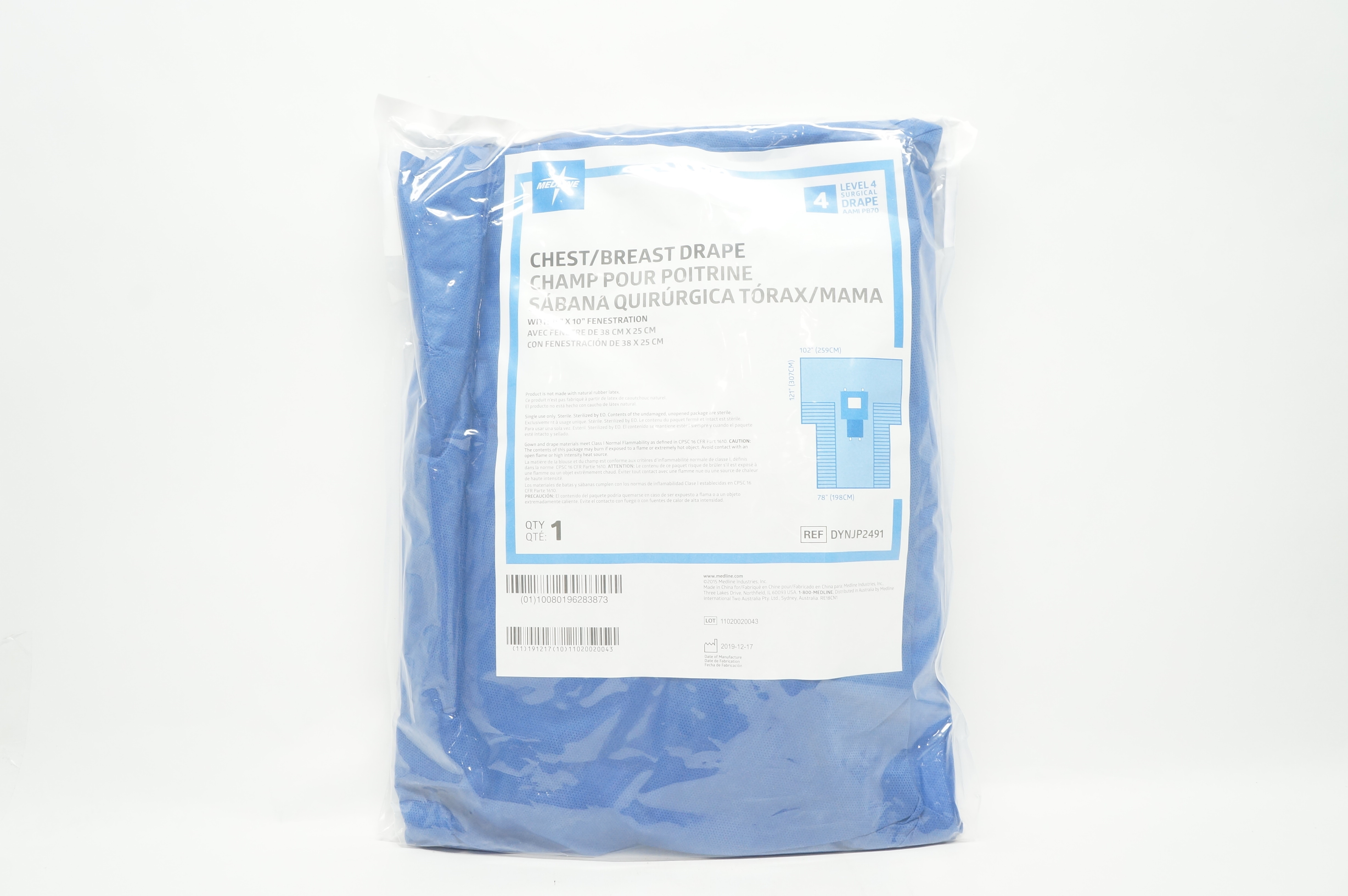 Medline DYNJP2491 Chest/Breast Surgical Drape Level 4, 121 x 102 x 78inch