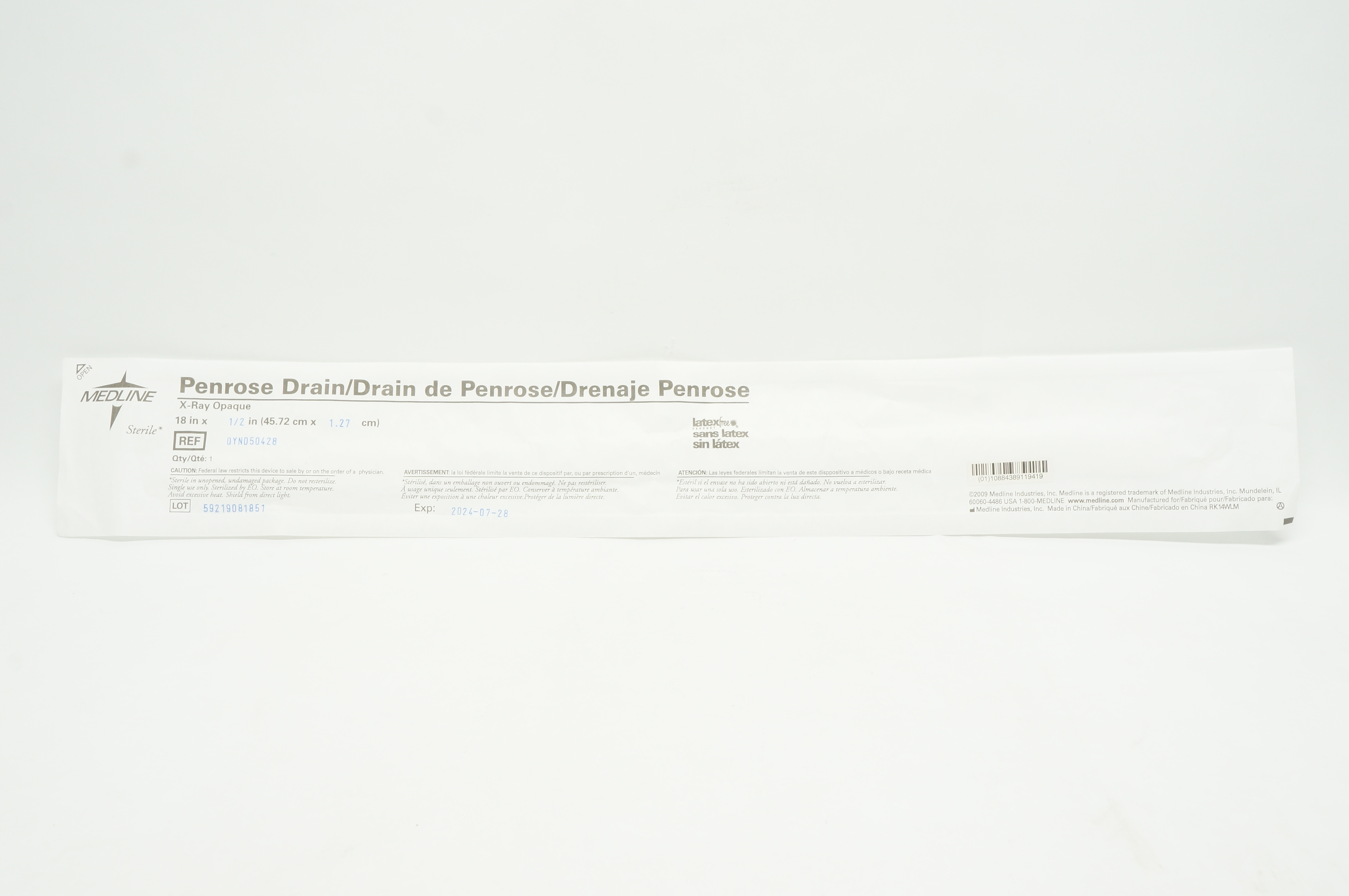 Medline DYND50428 Penrose Drain 18inch x 1/2inch