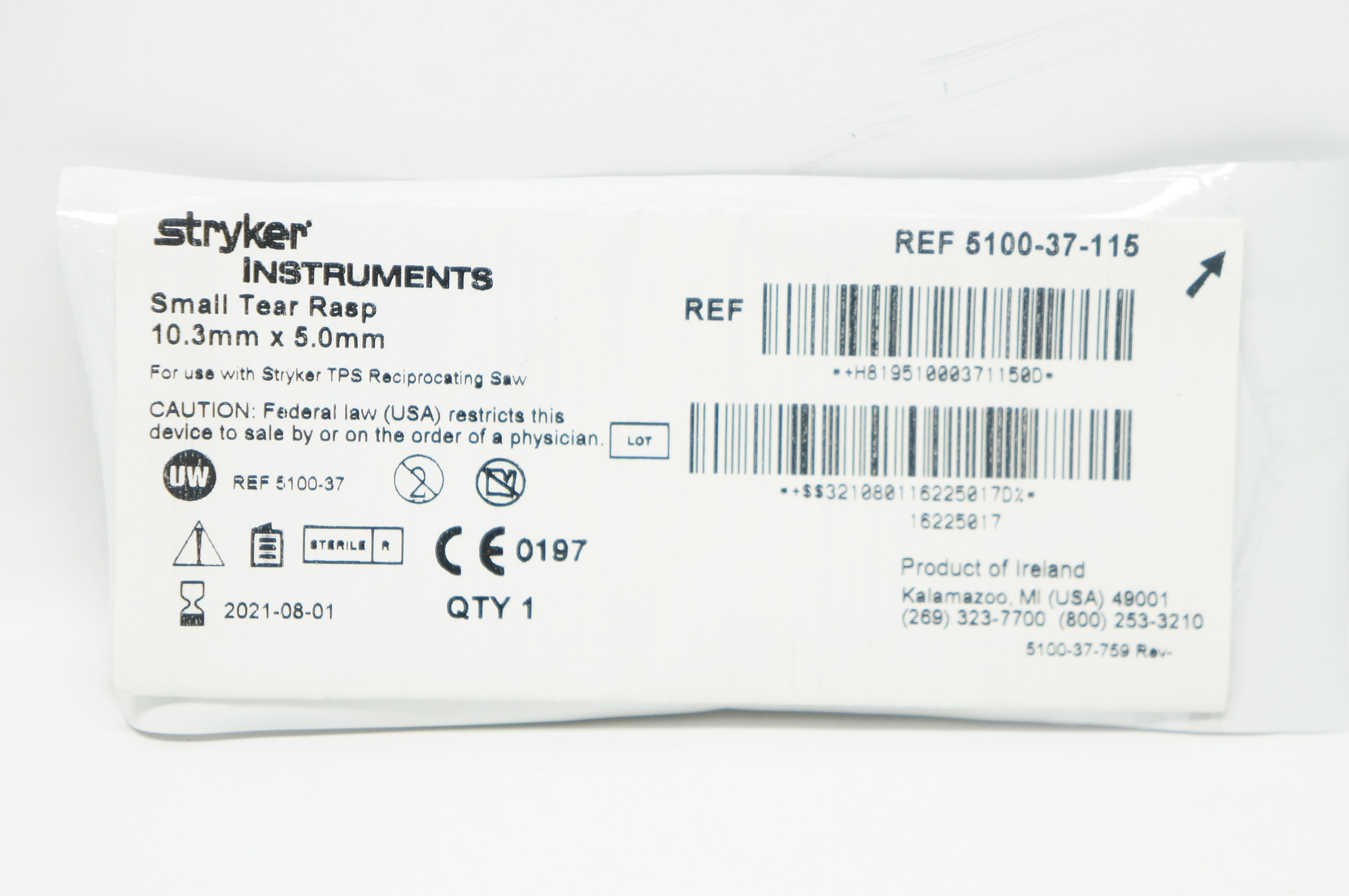 Stryker 5100-37-115 Small Tear Rasp 10.3 mm x 5.0mm (x)