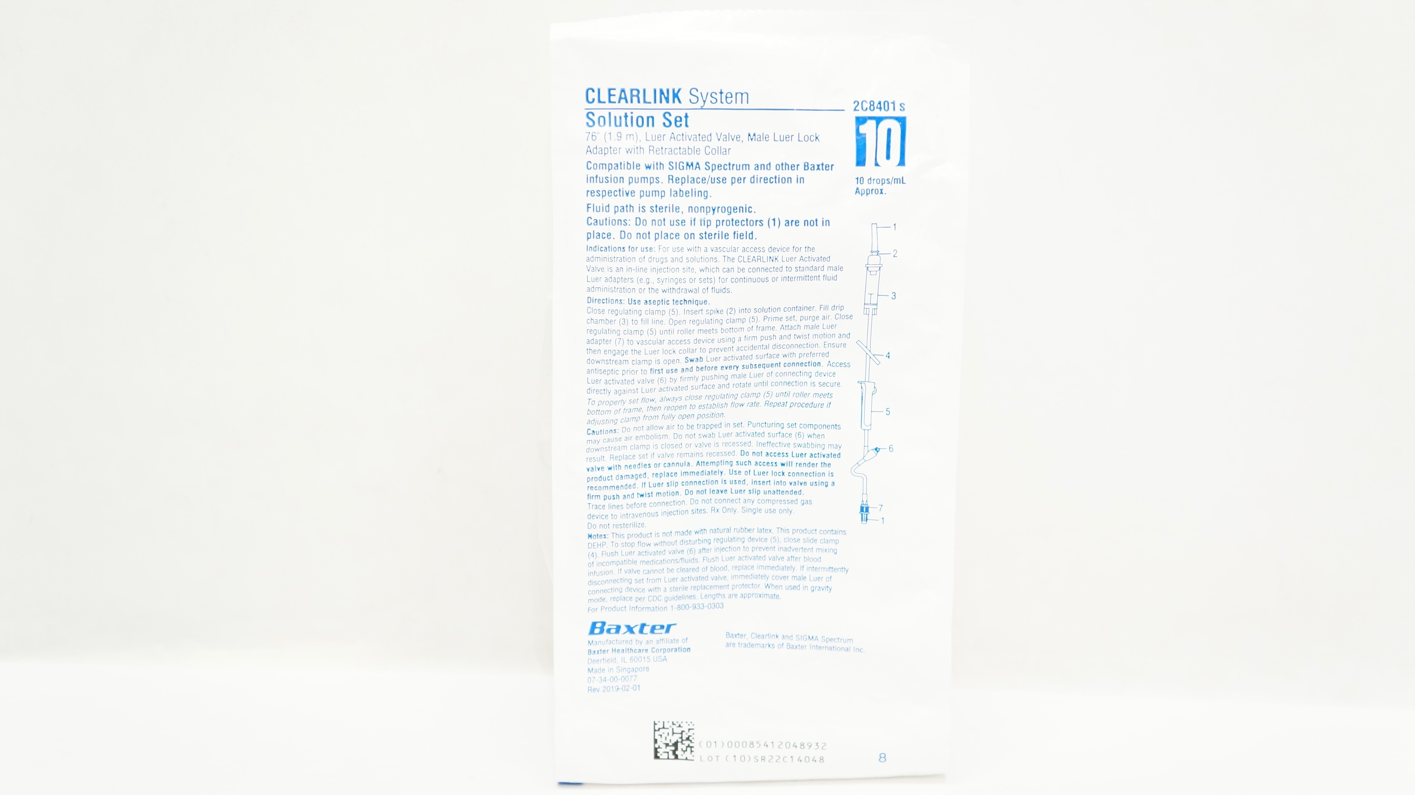 Baxter 2C8410s Clearlink System Solution Set 76inch 10Drops/mL