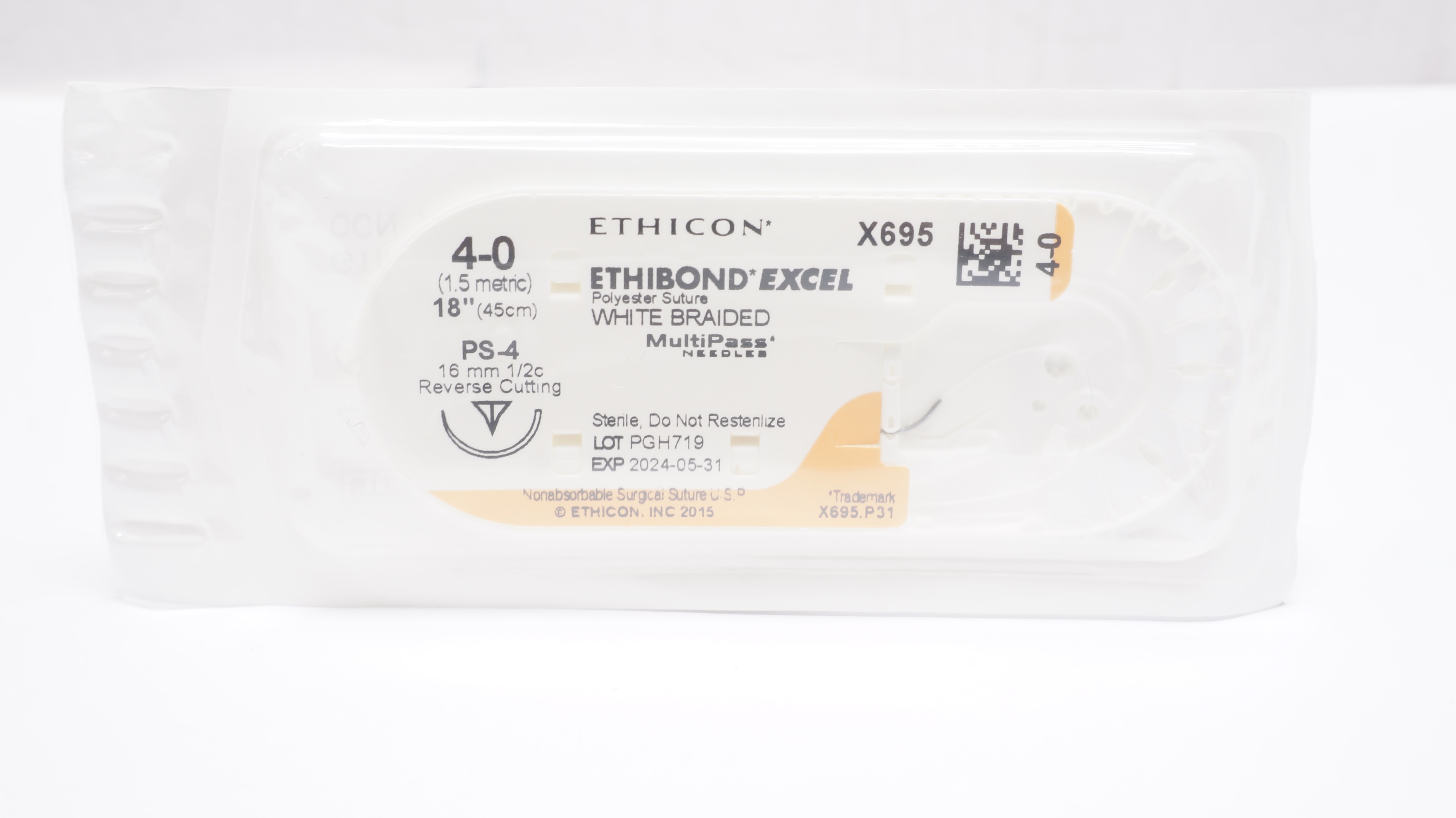 Ethicon X695 4-0 Ethibond Excel Stre PS-4 16mm 1/2c Reverse Cutting 18inch
