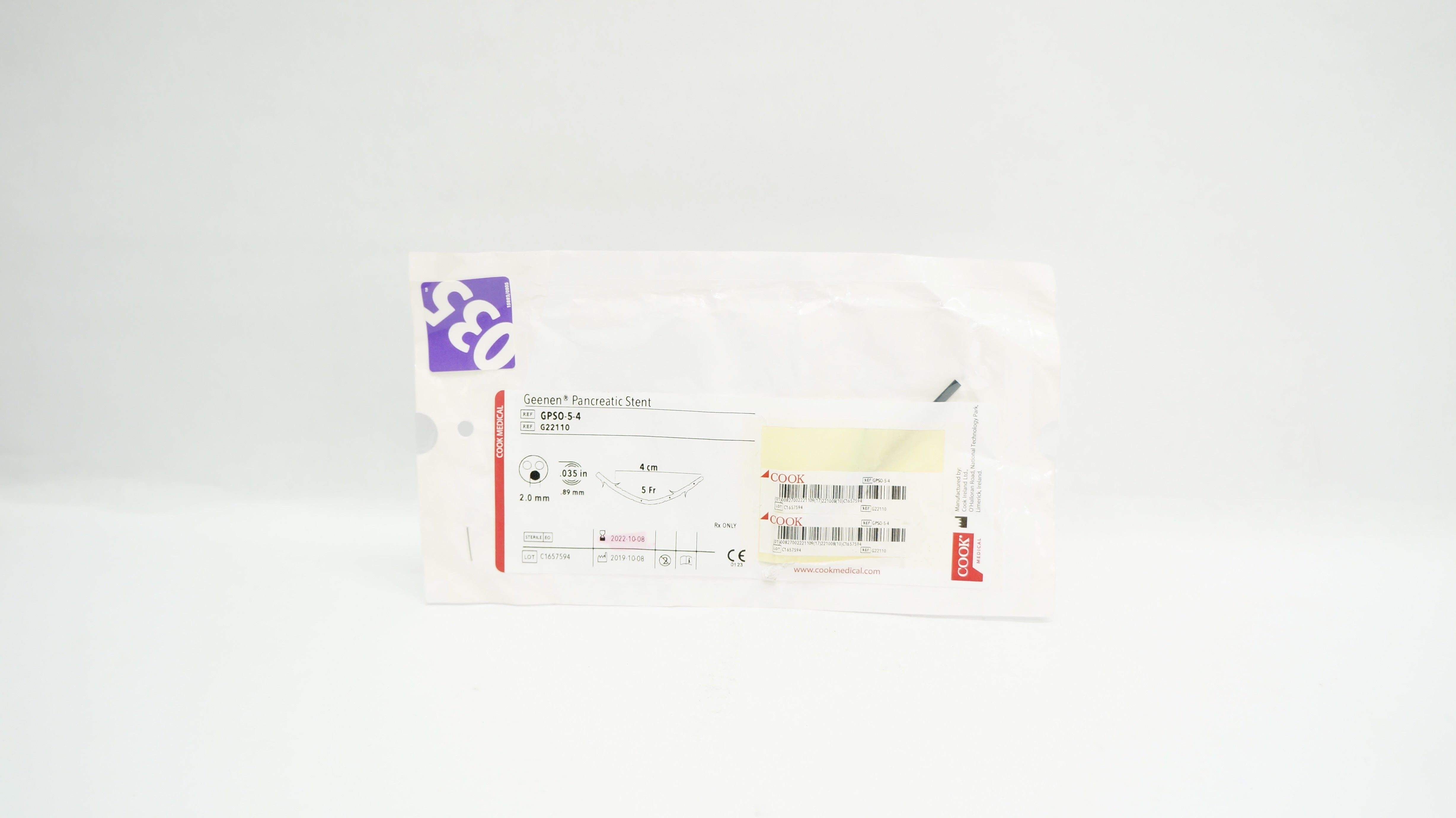 Cook Medical G22110 Geenen Pancreatic Stnt 5F x 4cm x 2.0mm (x)
