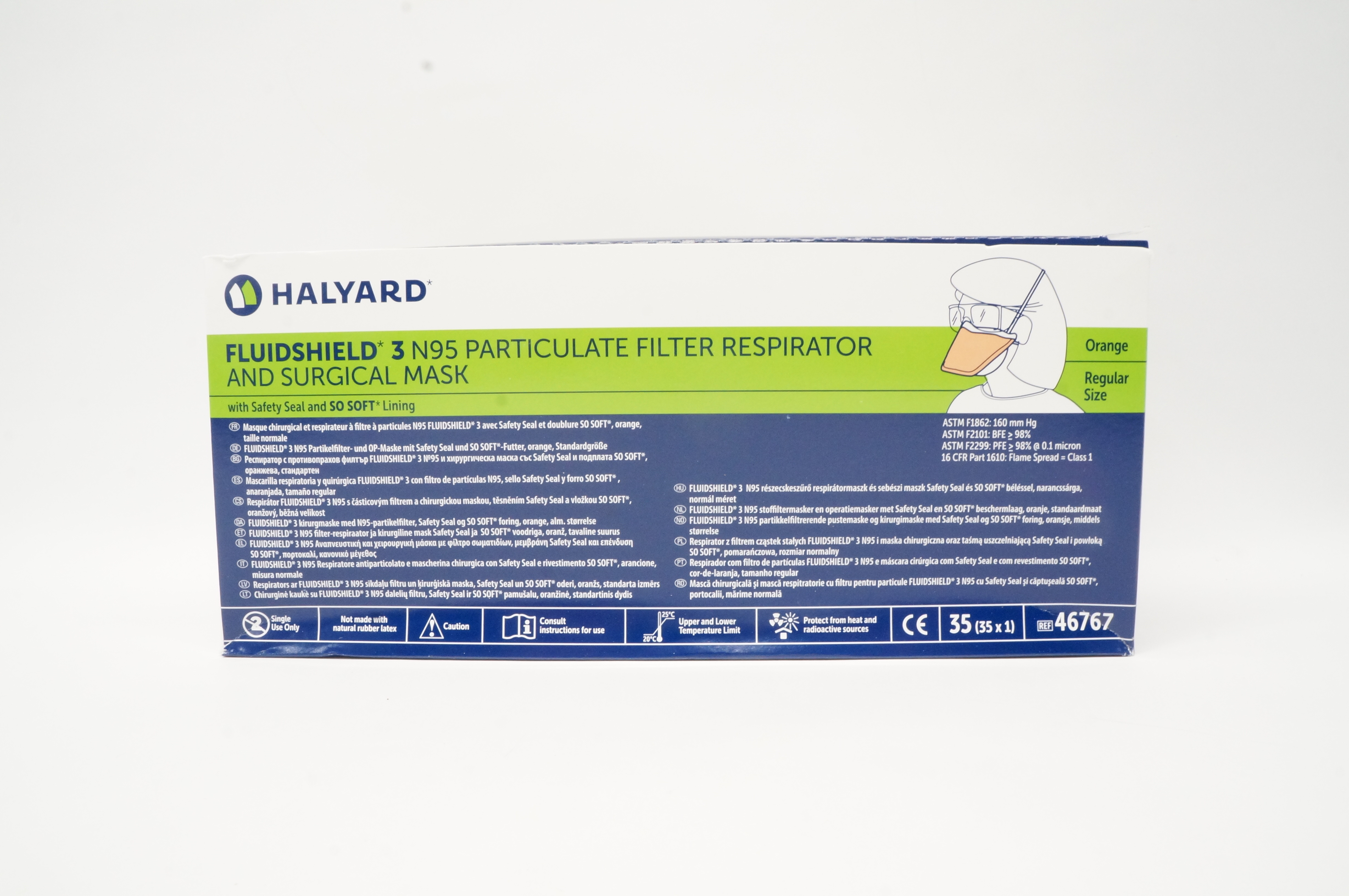 Halyard 46767 FLUIDSHIELD 3 N95 Particulate Filter Respirator Regular -Box of 35