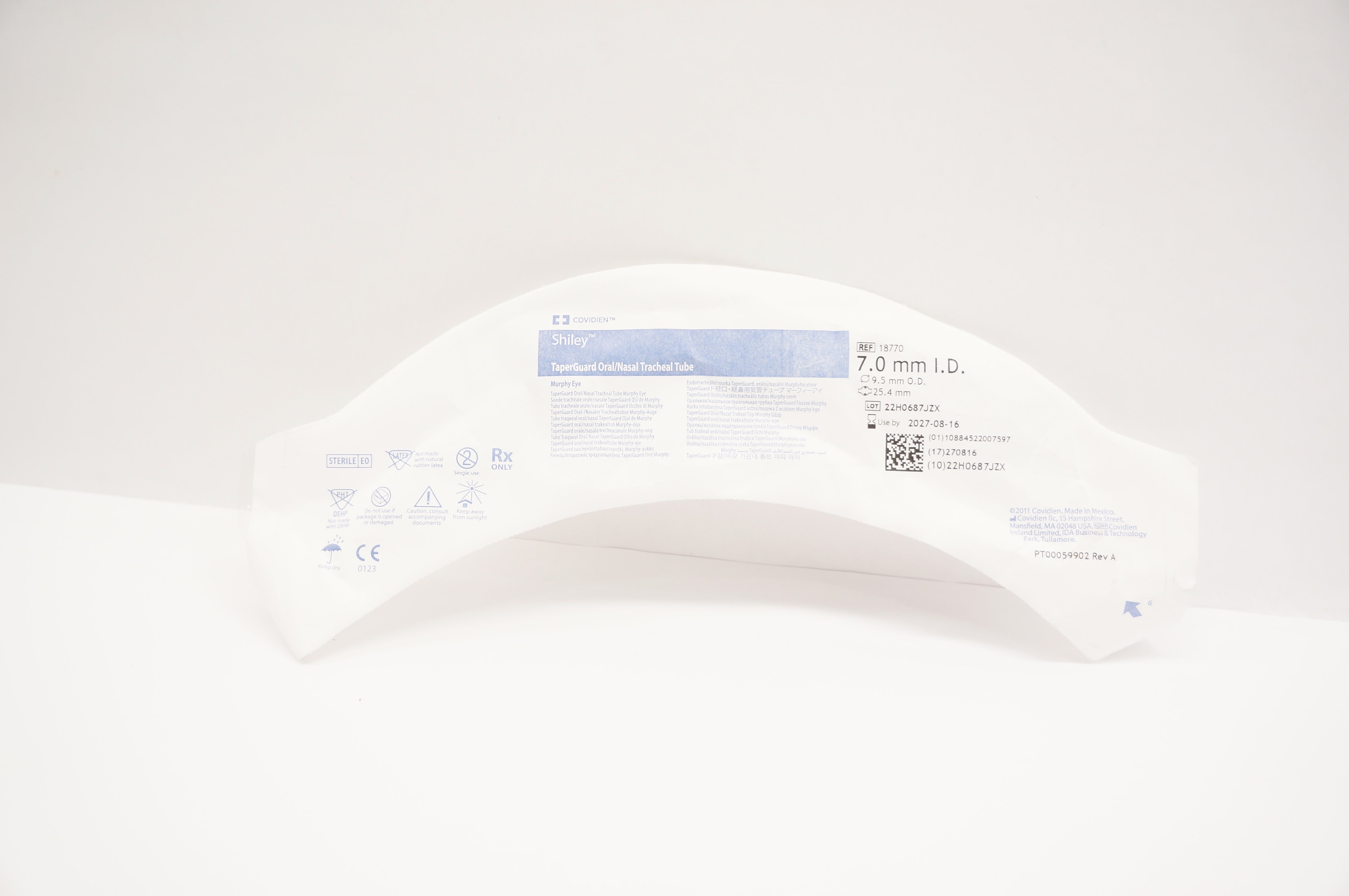 Covidien 18770 Shiley TaperGuard Oral/Nasal Tracheal Tube 7.0ID x 9.5OD x 25.4mm