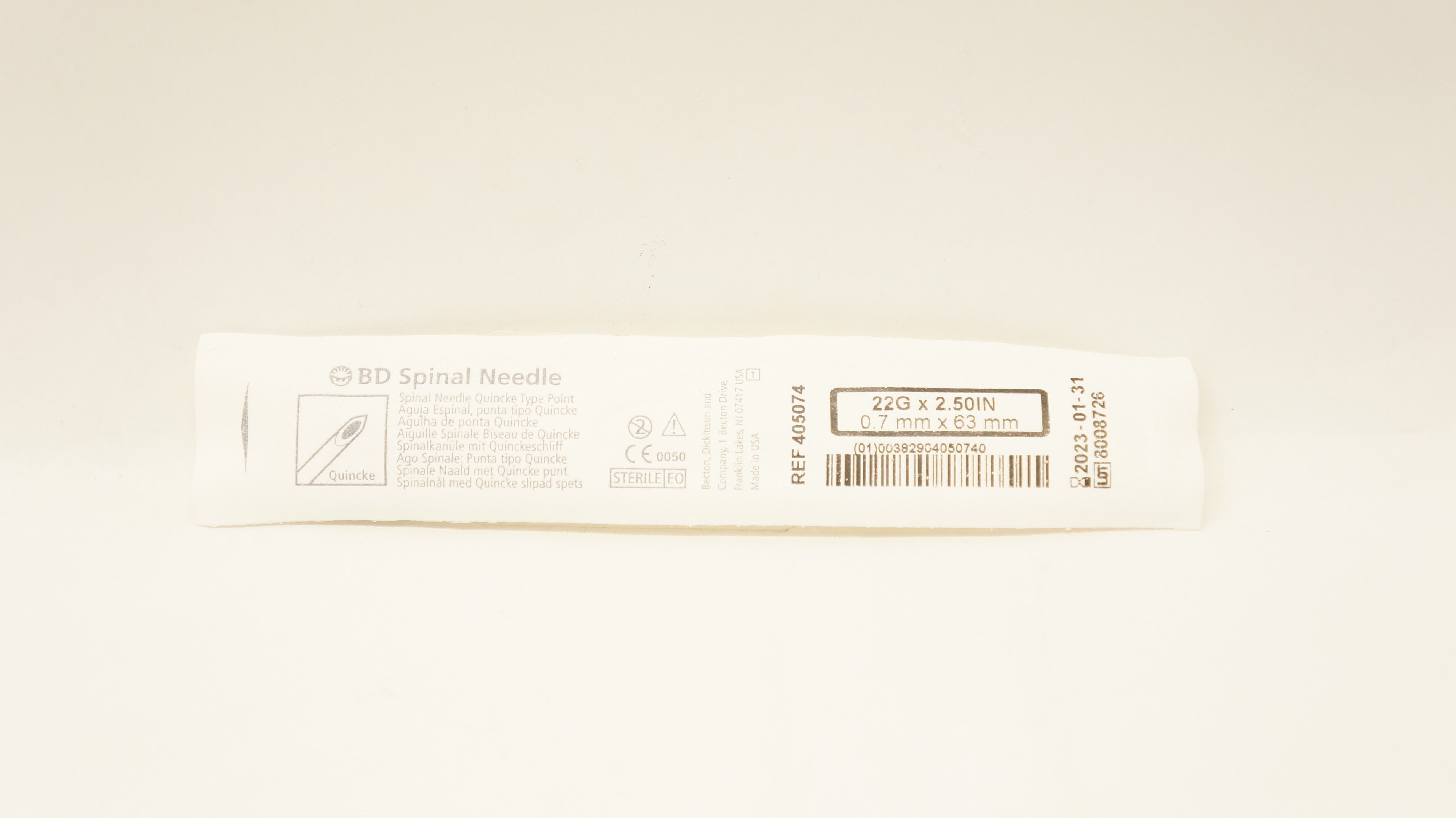 BD 405074 Spinal Ndle. Quincke Type Point 22G x 2.50inch