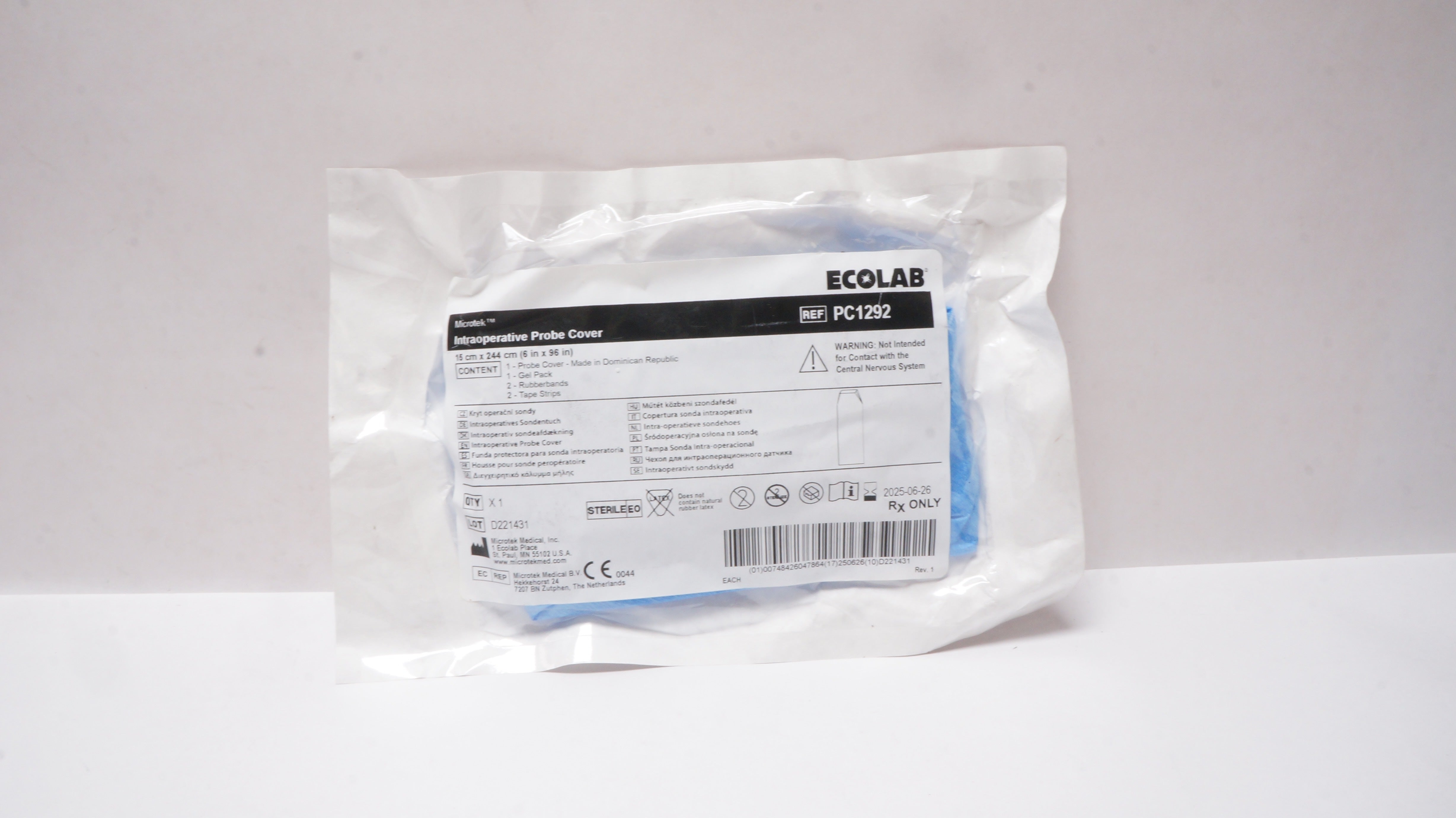 Microtek PC1292 Ecolab Adhesion Intraoperative Probe Cover 6 inch x 96 inch