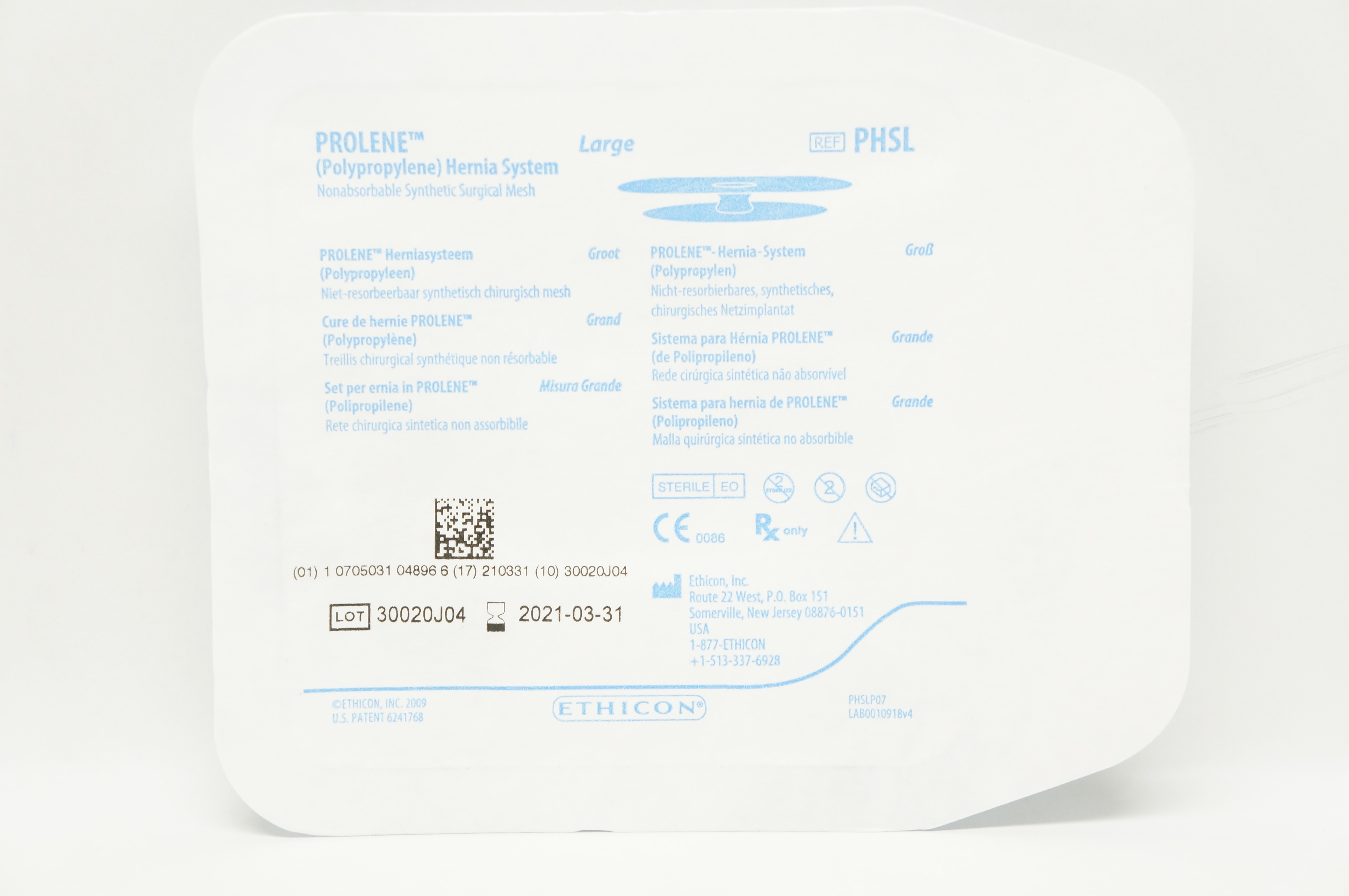Ethicon PHSL Prolene Hernia System Nonabsorbable Surgical Mesh, Large (x)