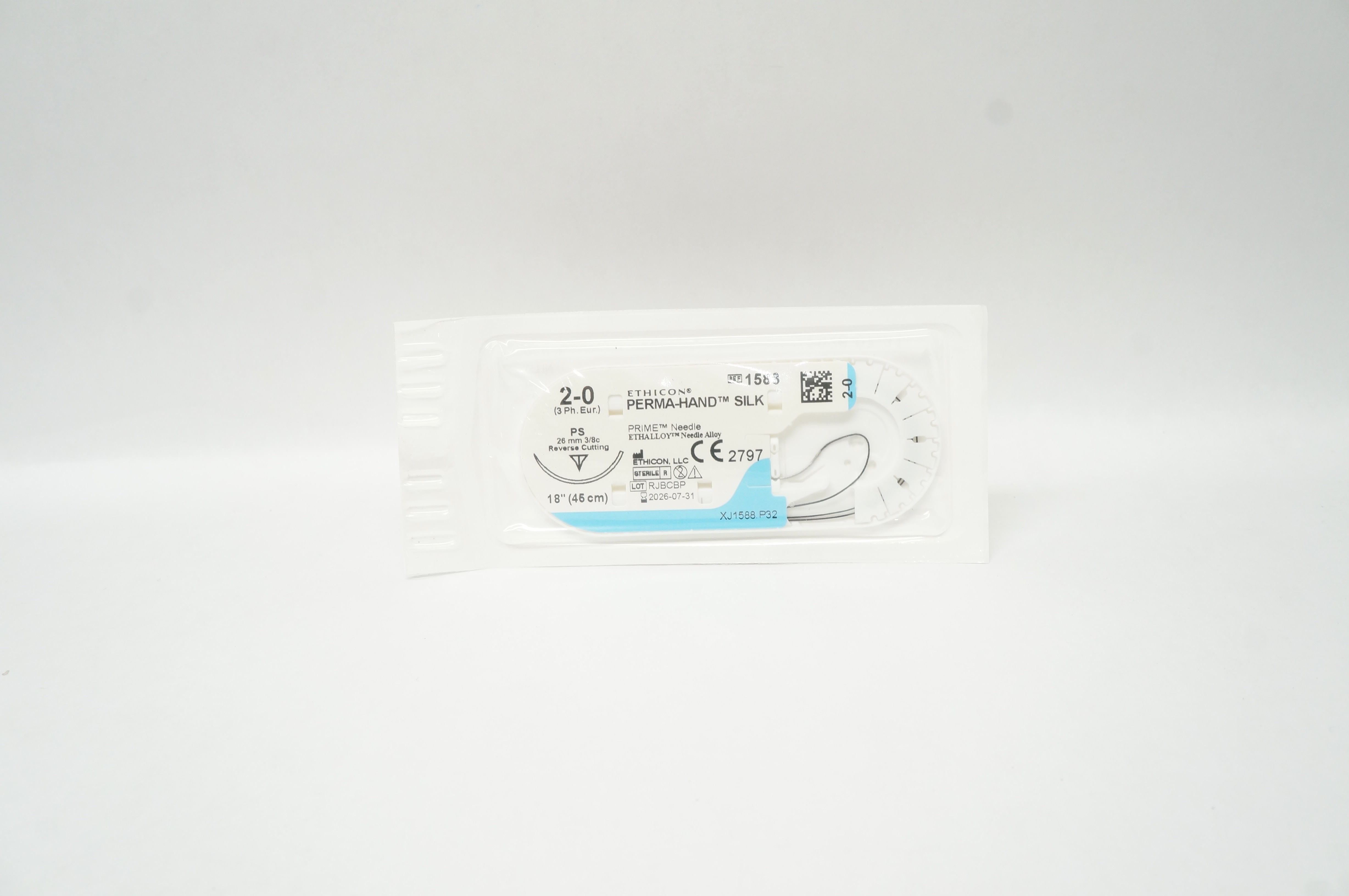 Ethicon 1588 2-0 PERMA-HAND SILK Stre PS 26mm 3/8c Reverse Cutting, 18inch
