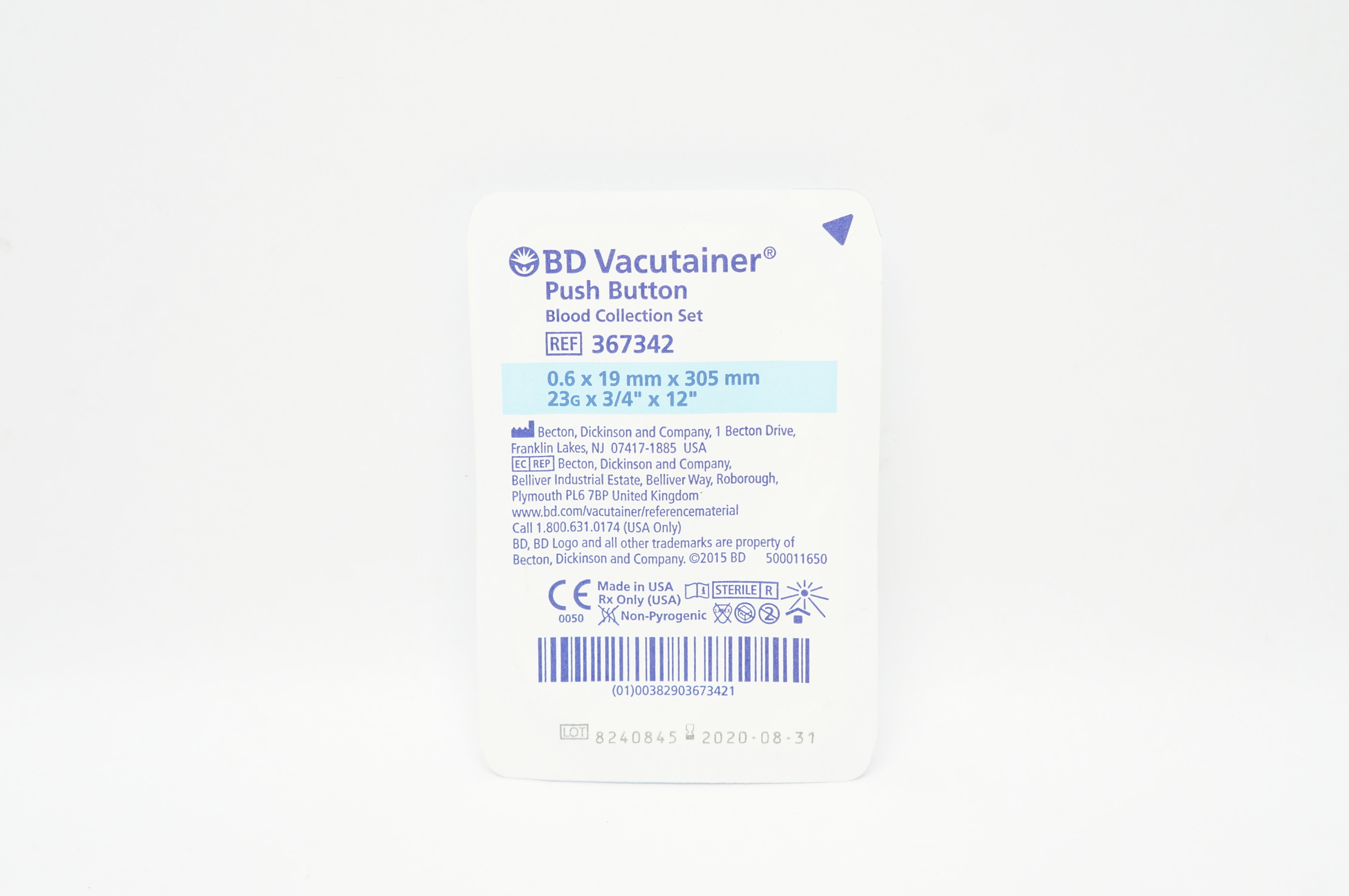 BD 367342 Becton Push Button Blood Collection Set 23G x 3/4inch x 12inch (x)