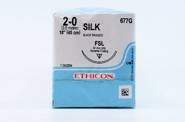 Ethicon 677G 2-0 SILK, FSL, 30mm 3/8, Reverse Cutting, 18inch ~ Pack of 12 (x)