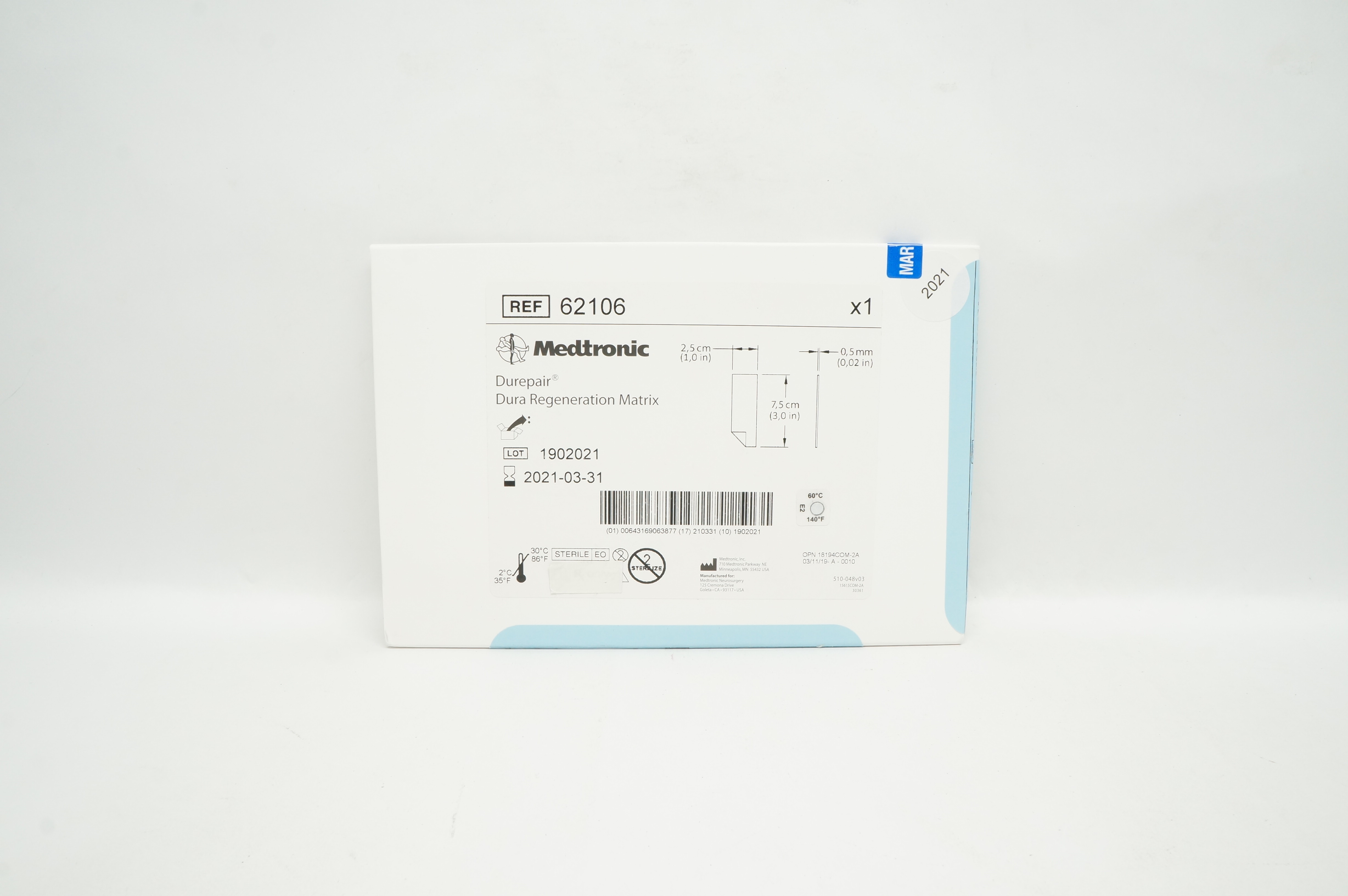 Medtronic 62106 Durepair Dura Regeneration Matrix 1.0inch x 3.0inch x 0.02in (x)