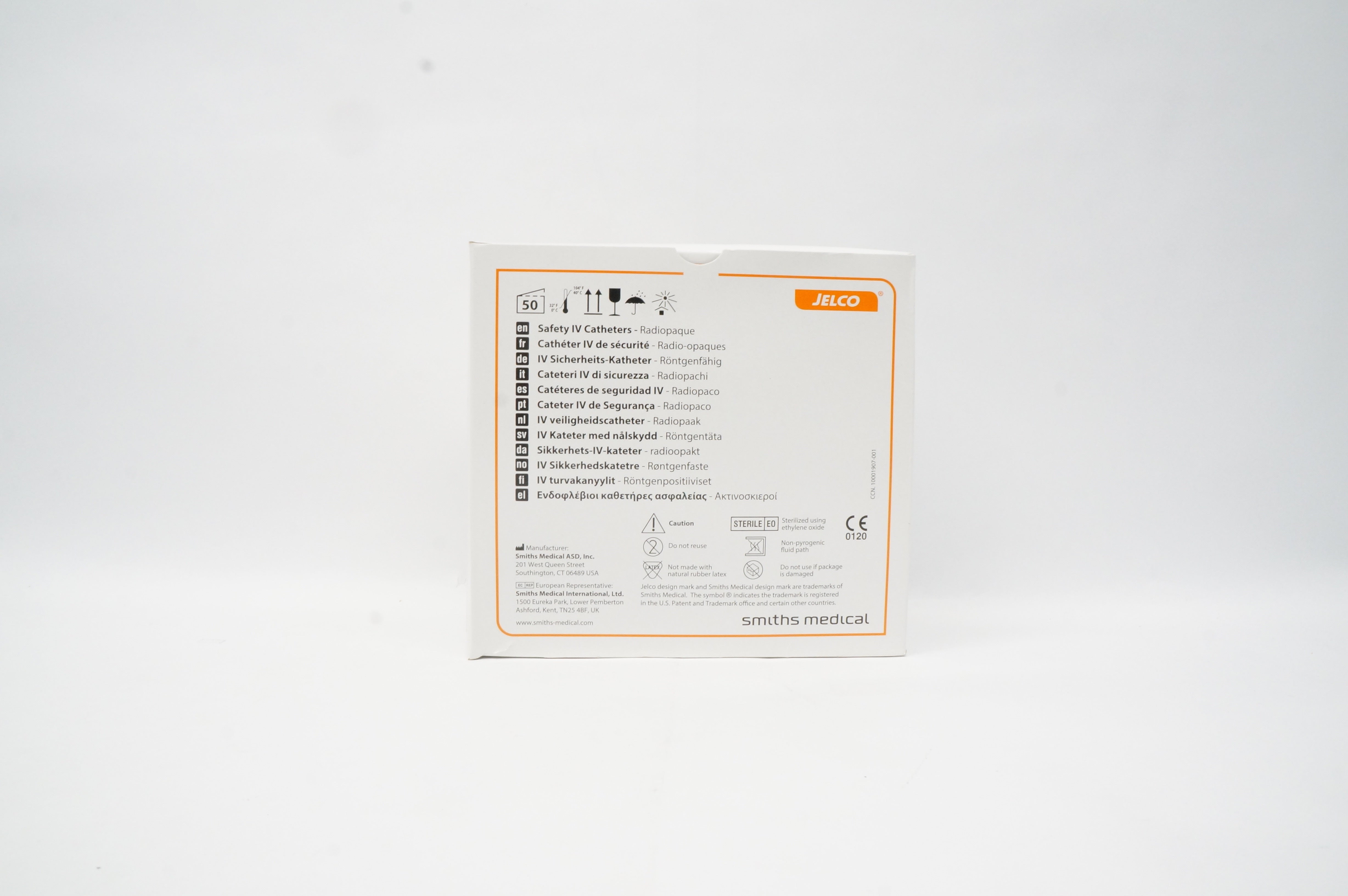 Smiths Medical 3080 Jelco Safety IV Caths - Radiopaque 22G x 1inch - Box of 50