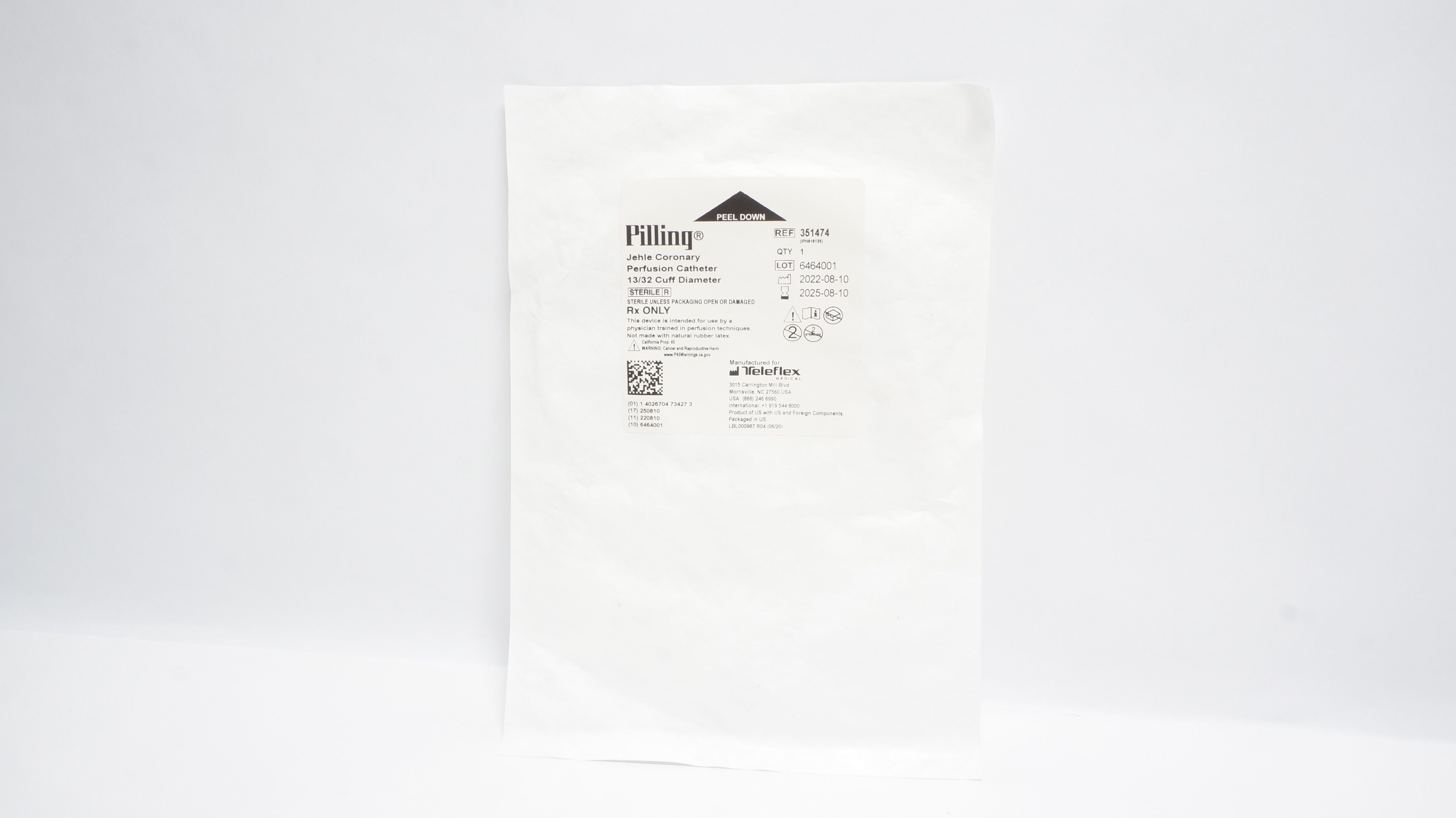 Teleflex 351474 Pilling Jehle Coronary Perfusion Cath. 13/32 Cuff Diameter (x)