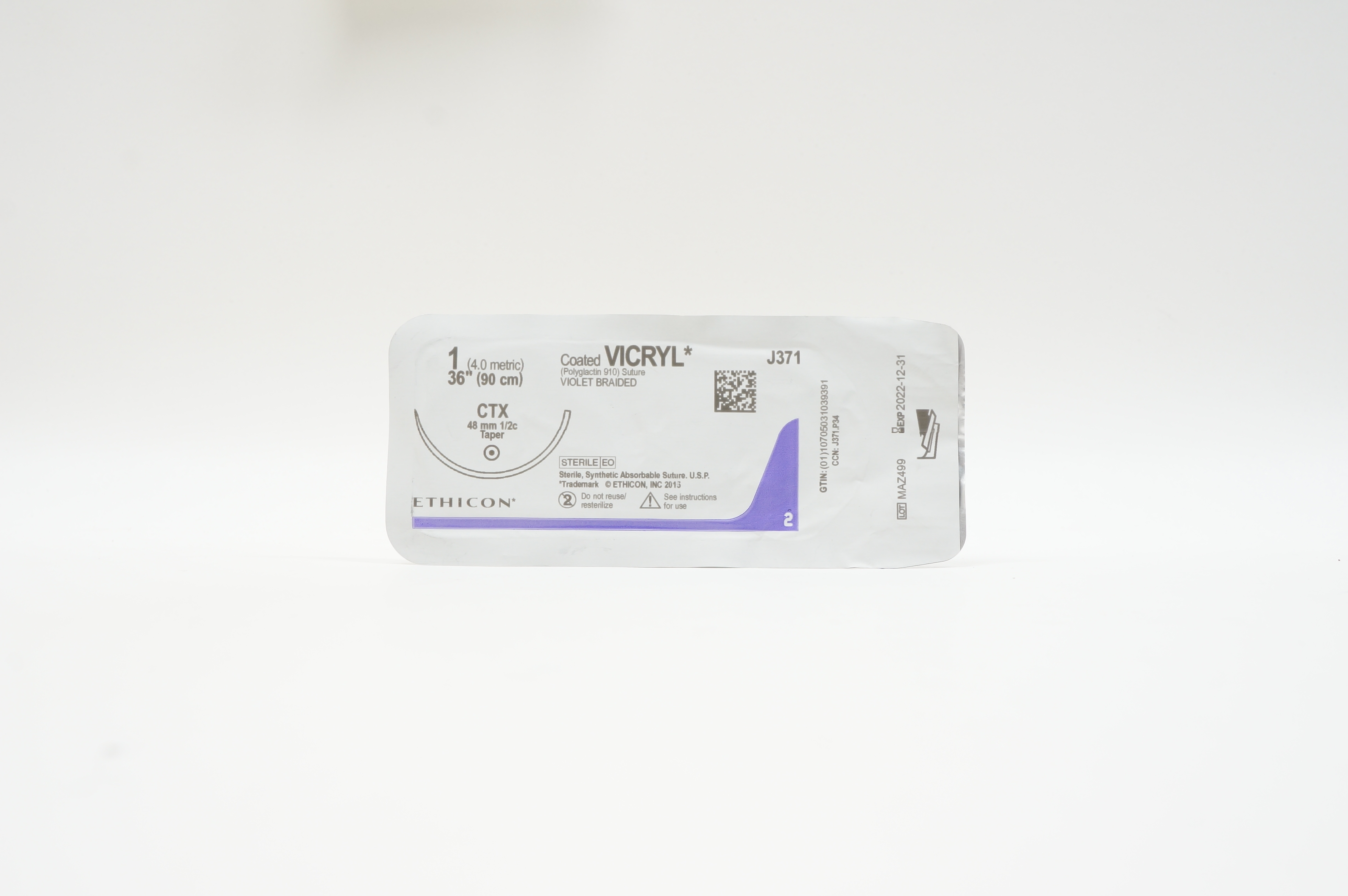 Ethicon J371 1 VICRYL, CTX, 48mm 1/2c Taper, 36inch