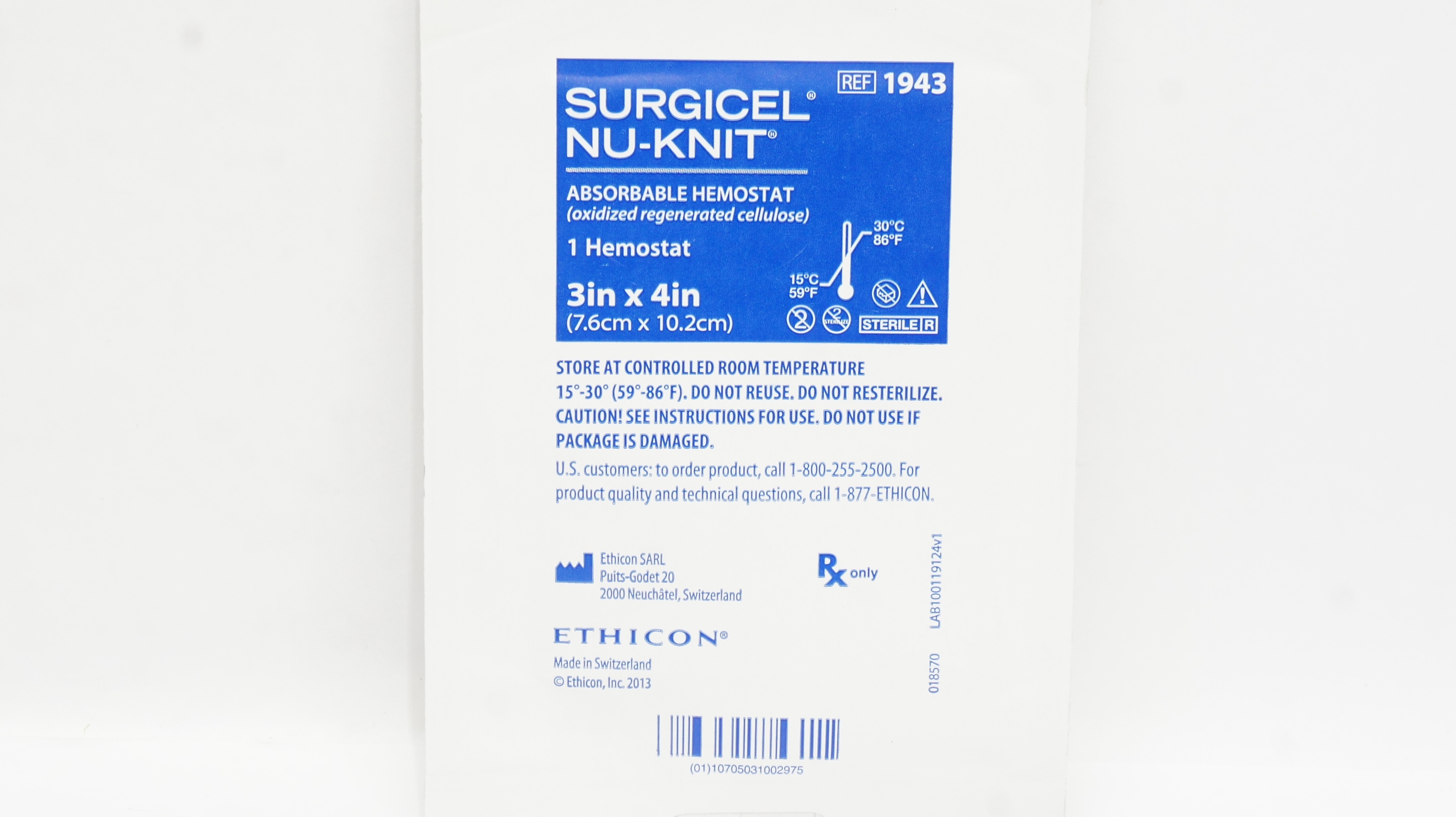 Ethicon 1943 Surgicel Nu-Knit Absorbable Hemostat 3inch x 4inch (x)