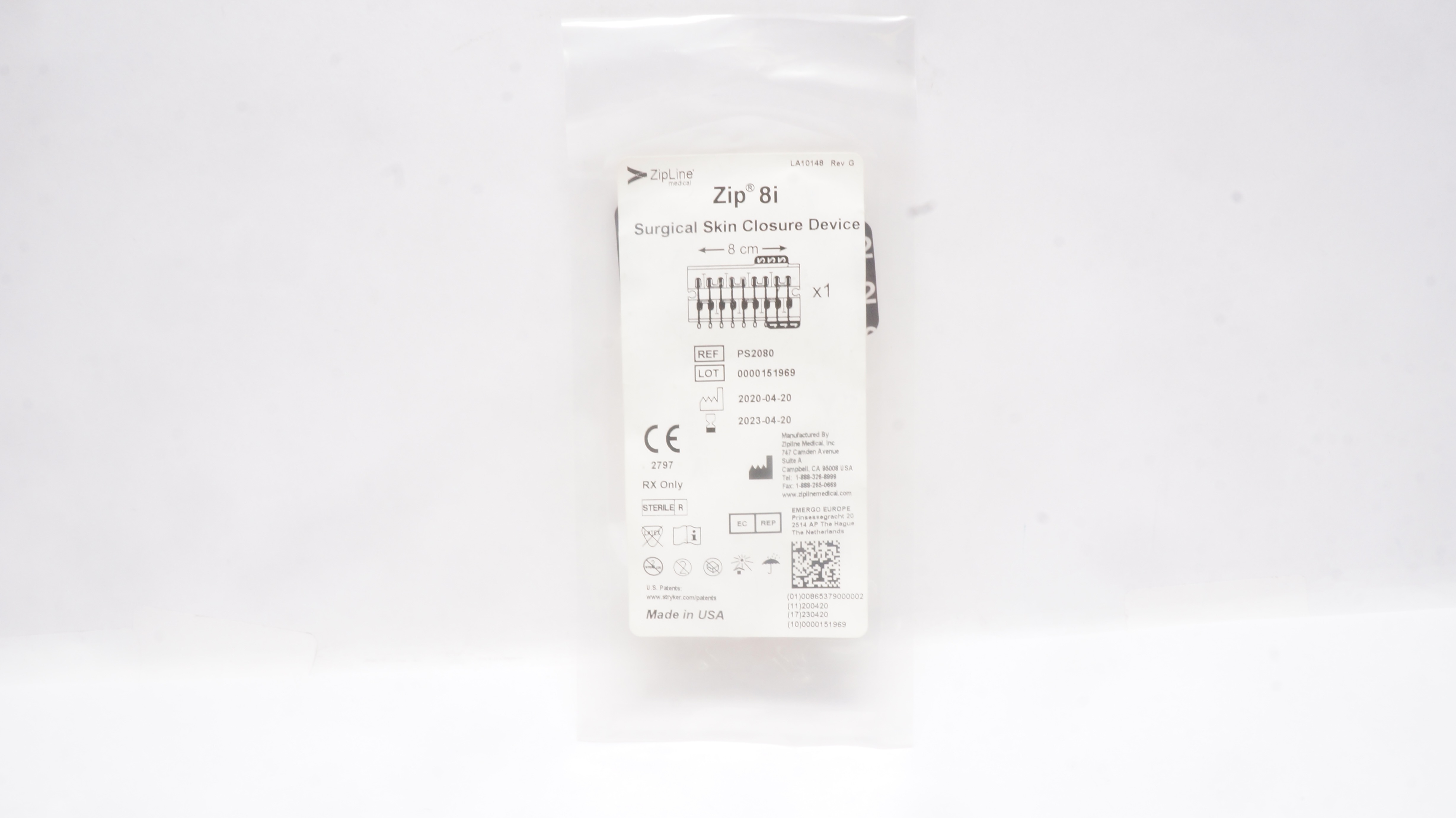 ZipLine PS2080 Zip 8i Surgical Skin Closure Device 8cm