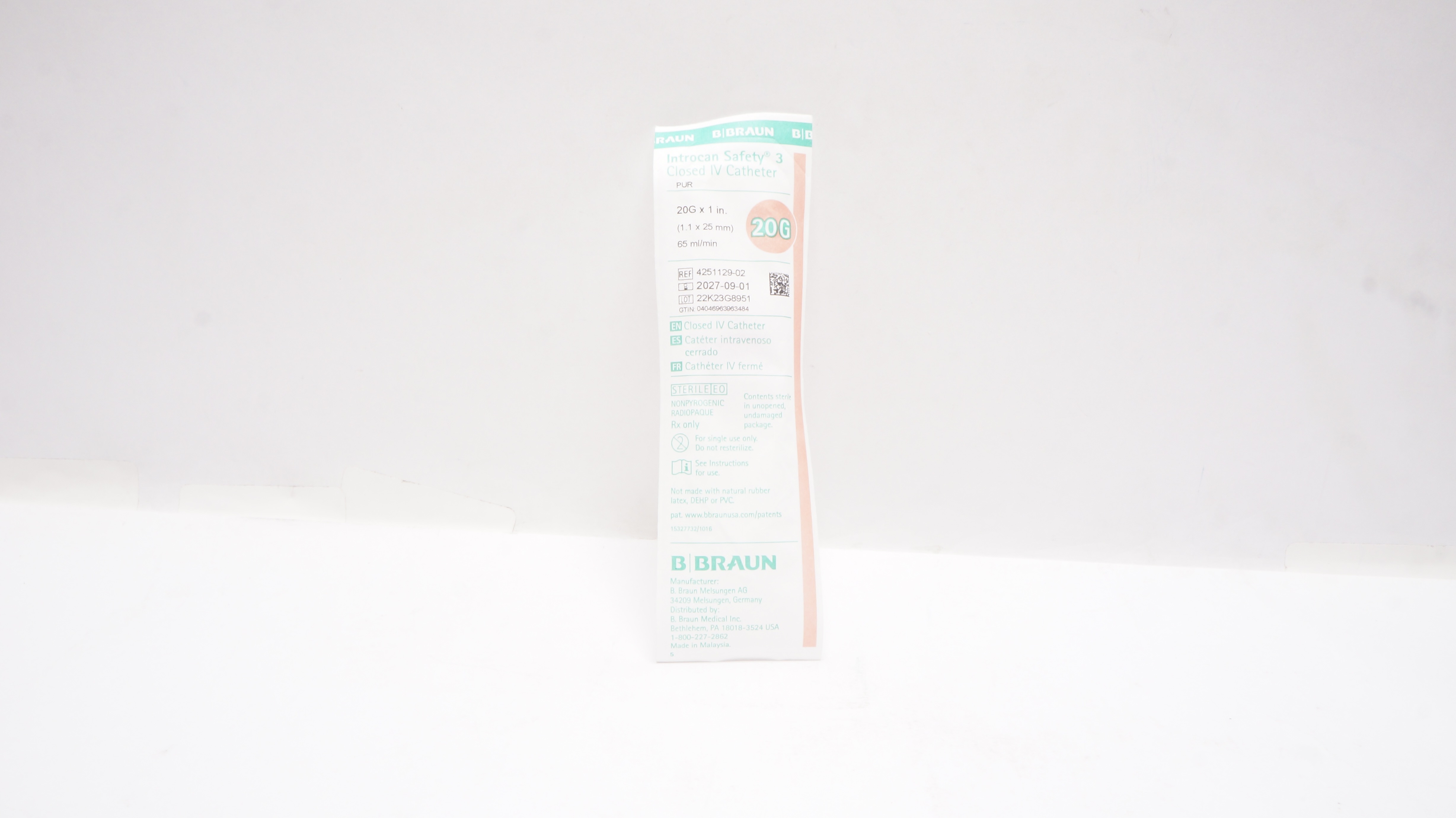 Braun 4251129-02 Closed IV Cath. 20G x 1 inch x 65mL/min