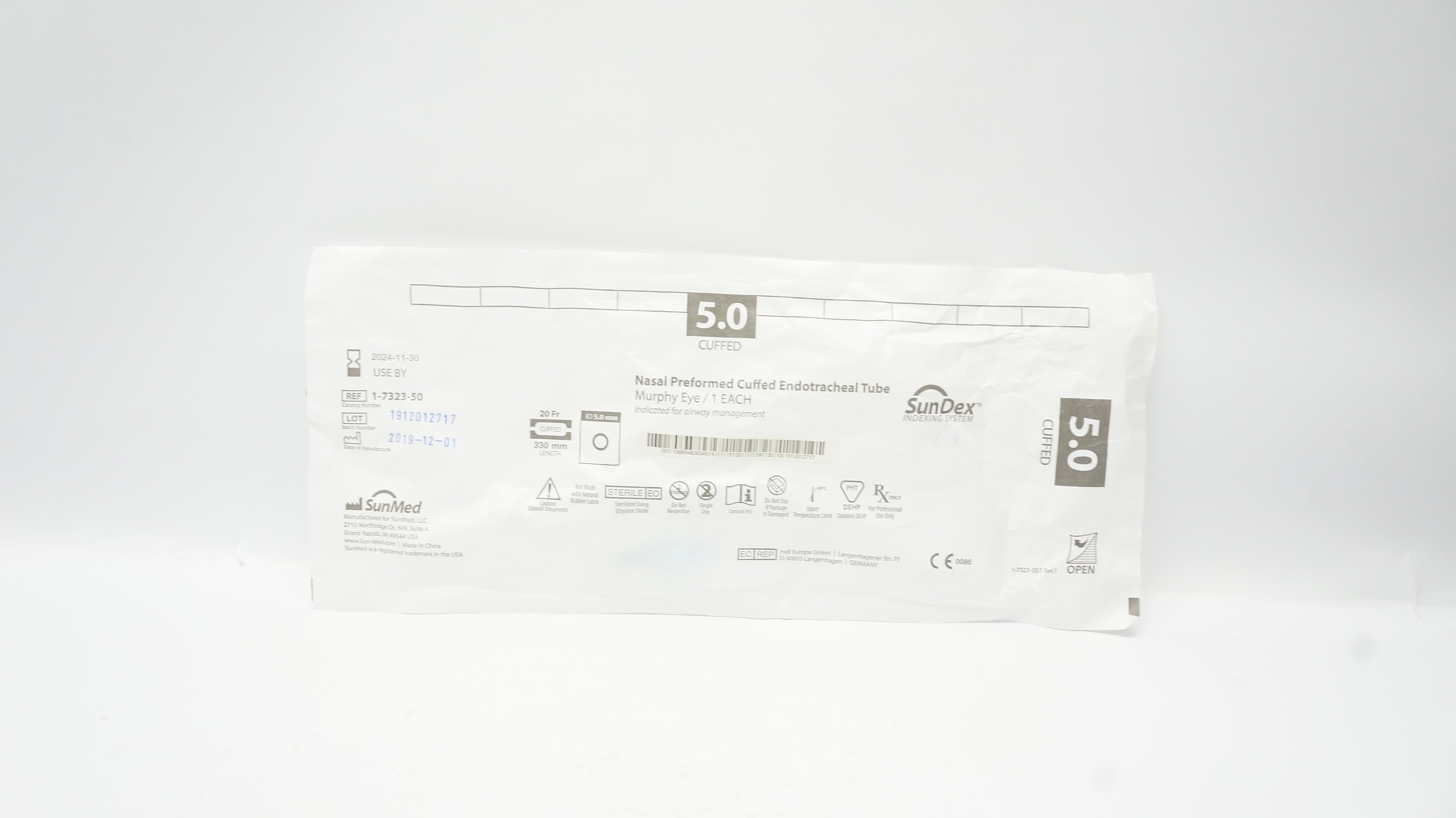 SunMed 1-7323-50 Sundex Nasal Preformed Cuffed Endotracheal Tube Murphy Eye (x)