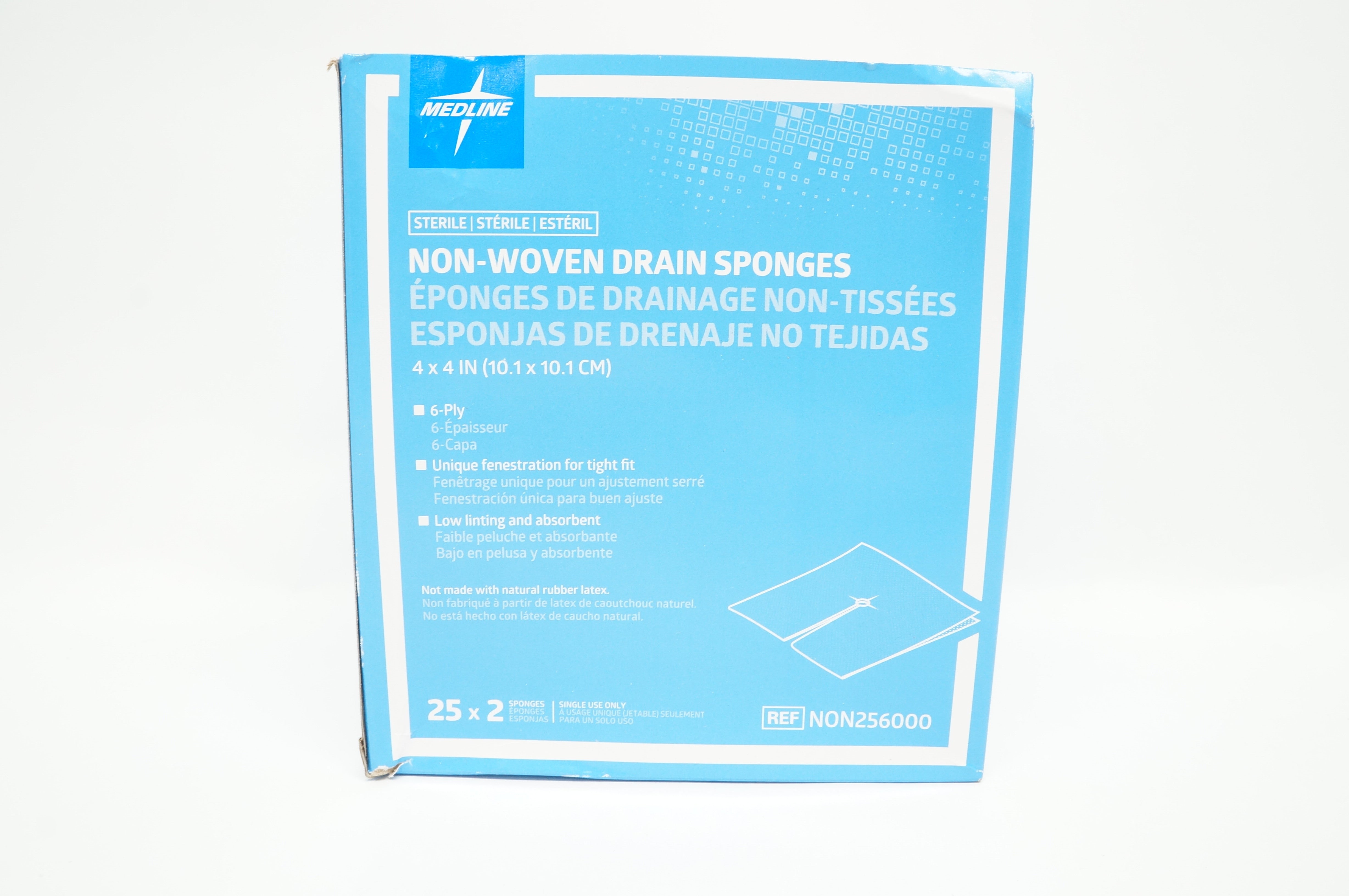 Medline NON256000 Non-Woven Drain Sponges 6-Ply 4inch x 4inch - Box of 18 (x)