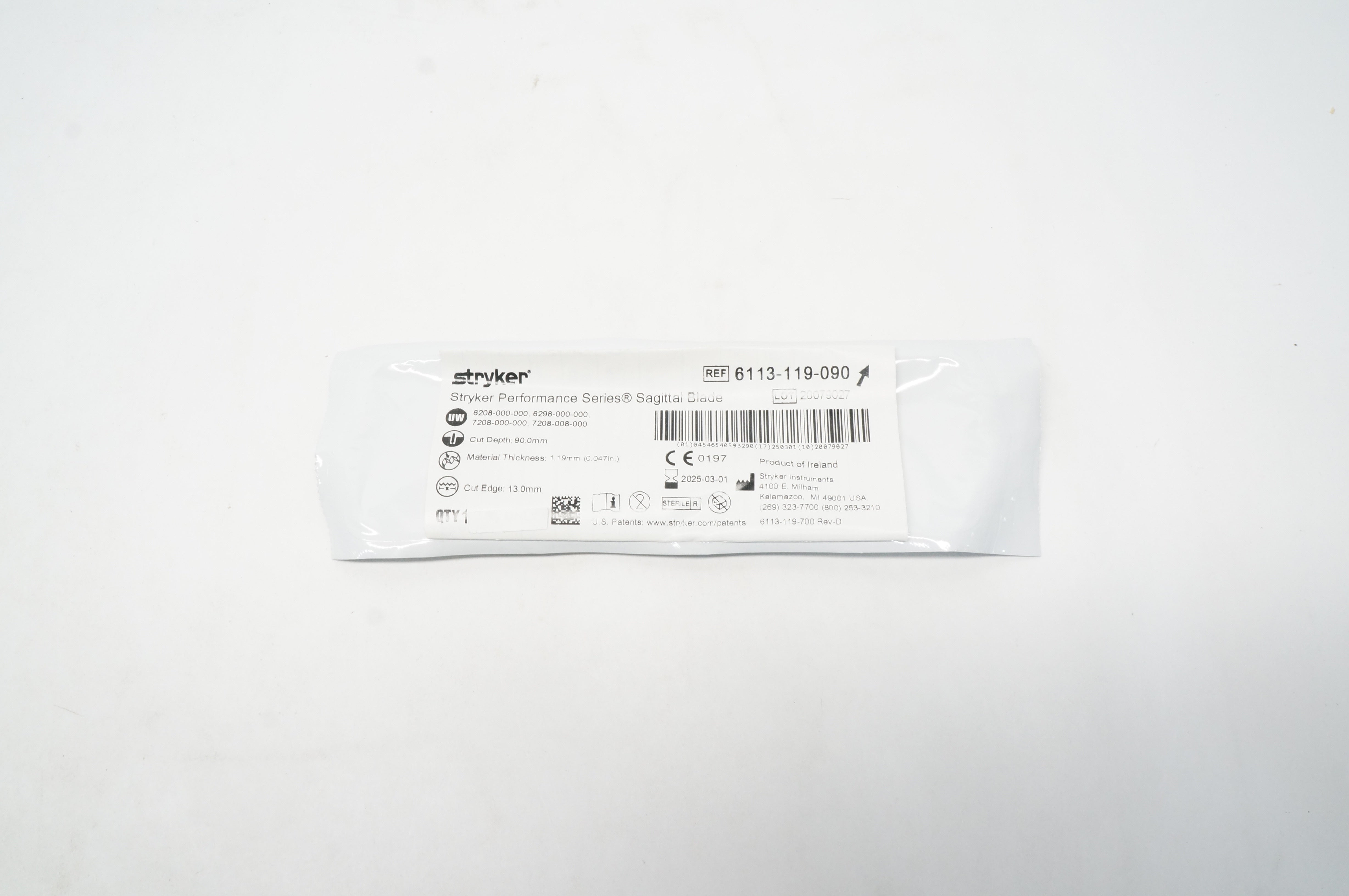 Stryker 6113-119-090 Performance Series Sagittal Blade 90.0mm x 1.19mm x 13.0mm