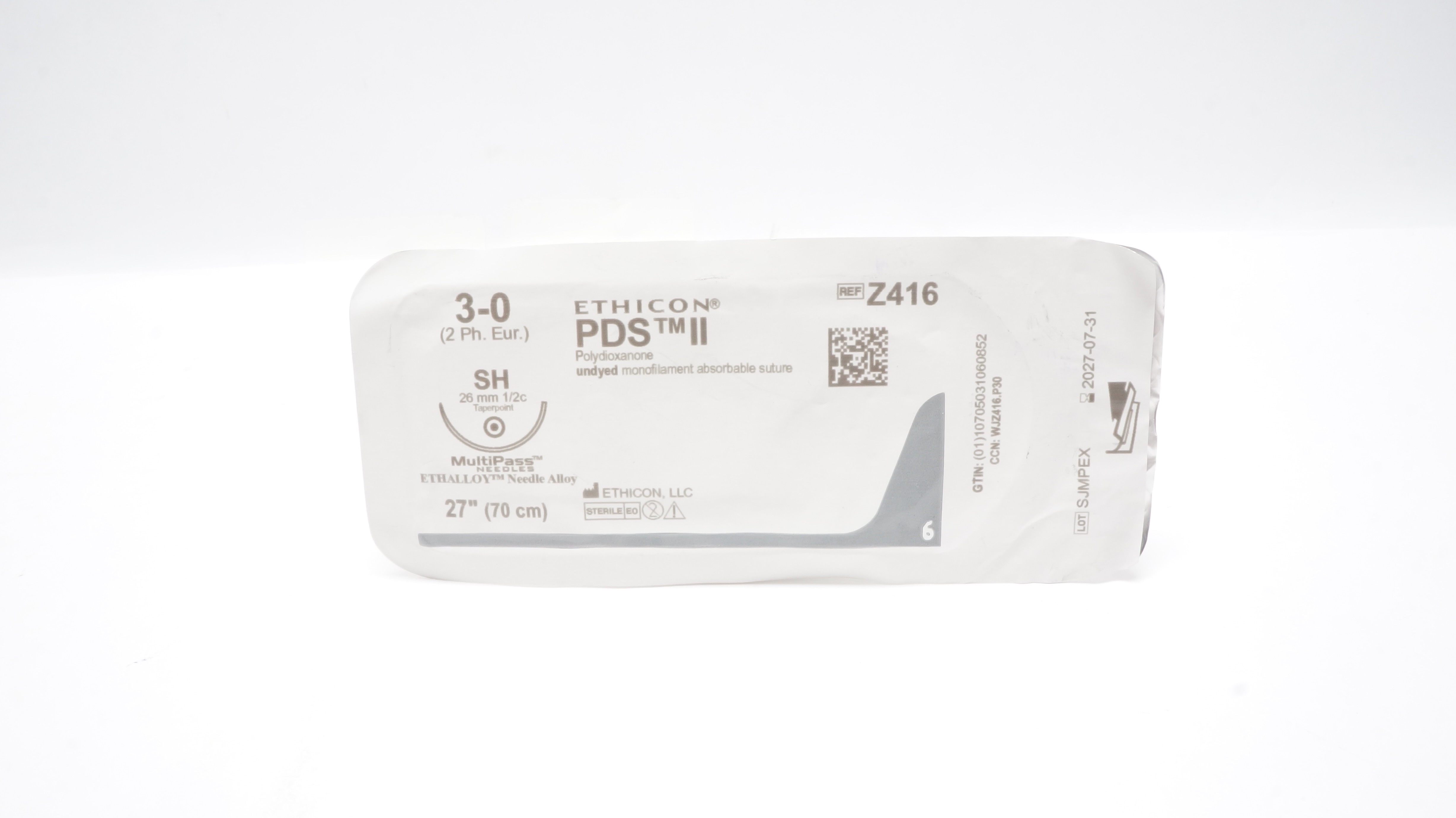 Ethicon Z416 3-0 PDS II Polydioxanone Stre SH 26mm 1/2c Taperpoint 27inch